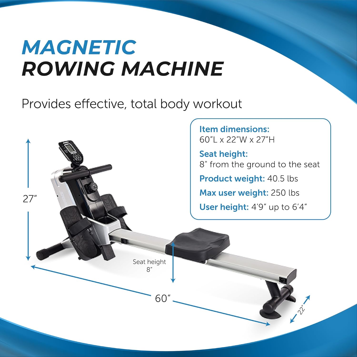 Stamina Magnetic Rower - Rower Machine with Smart Workout App - Rowing Machine with Magnetic Resistance for Home Gym Fitness - Up to 250 lbs Weight Capacity - Image 3