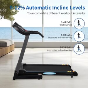 Treadmills for Home Treadmill with 0-12% Auto Incline Folding Treadmill with Incline 15 Pre-Set Training Programs Large LCD Display Running Machine Walking Jogging Running for Office Workout