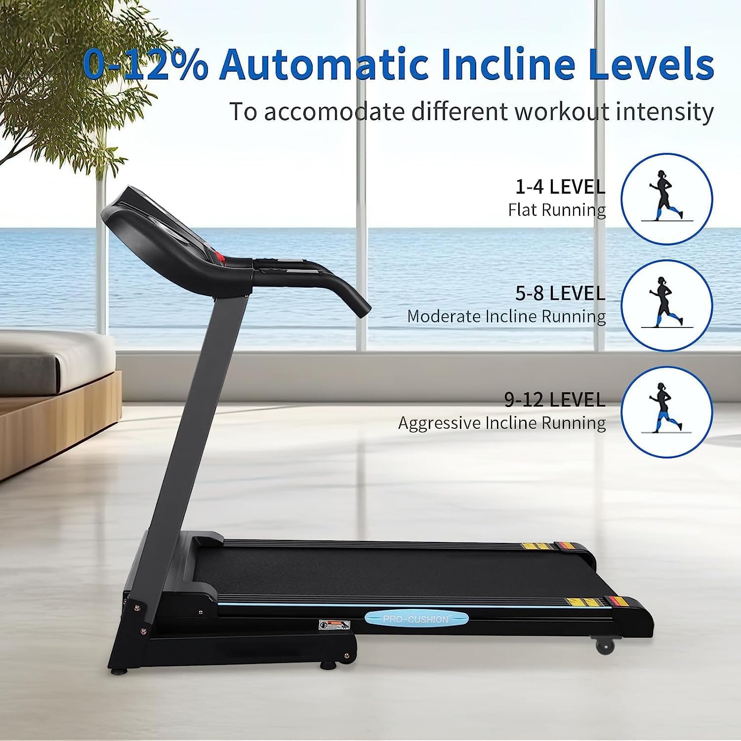 Treadmills for Home Treadmill with 0-12% Auto Incline Folding Treadmill with Incline 15 Pre-Set Training Programs Large LCD Display Running Machine Walking Jogging Running for Office Workout - Image 2