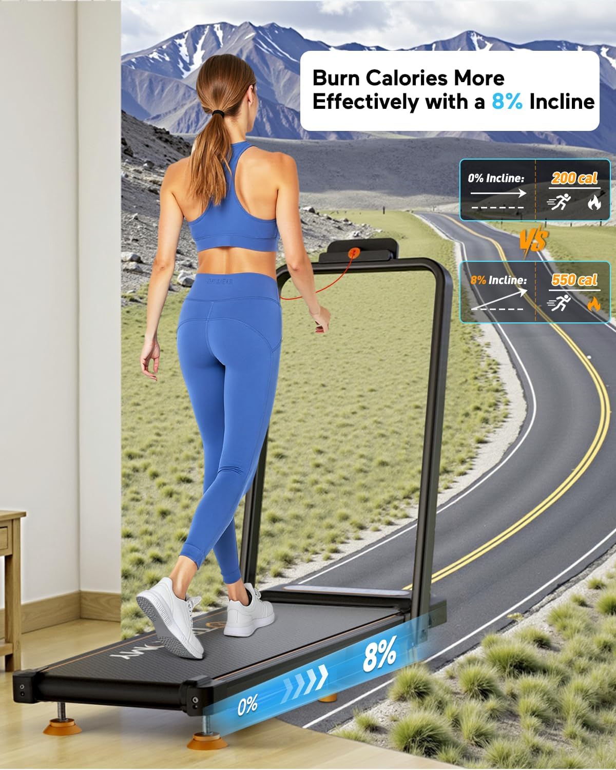 2025 Upgrade Walking Pad Treadmill with 8% Incline & Handle Bar, 3.5HP Foldable Treadmills for Home Small, 4 in 1 Portable Treadmills Walking Pad 350lb Capacity, Shock Absorption, Low Noise, Smart App - Image 3