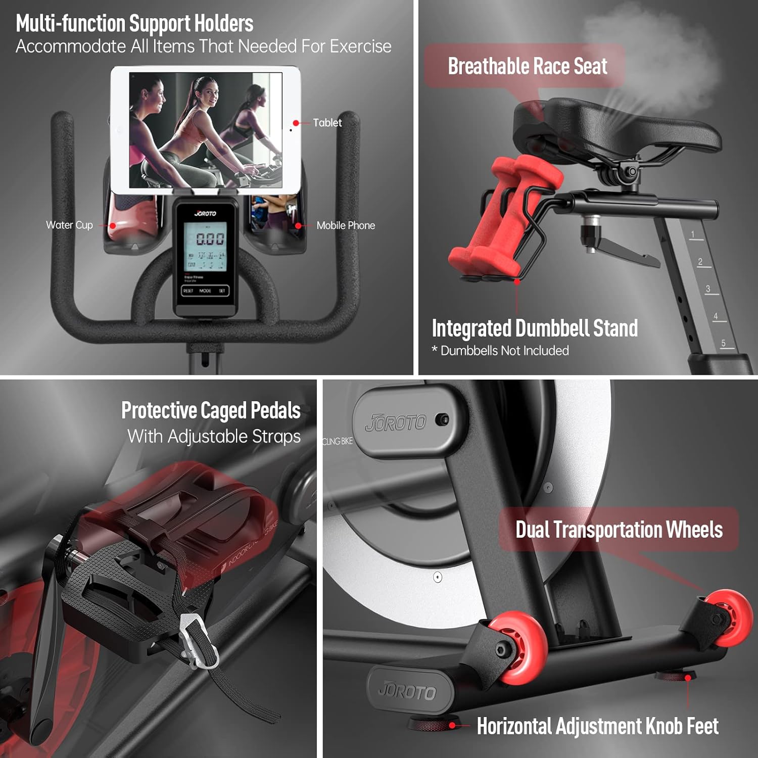 JOROTO X2|X2PRO Exercise Bike, X4S Bluetooth Stationary Indoor Cycling Bike with Readable 100 Levels Magnetic Resistance, Plus 12.6 inch Tablet Bracket Exercise Bikes for Home - Image 8