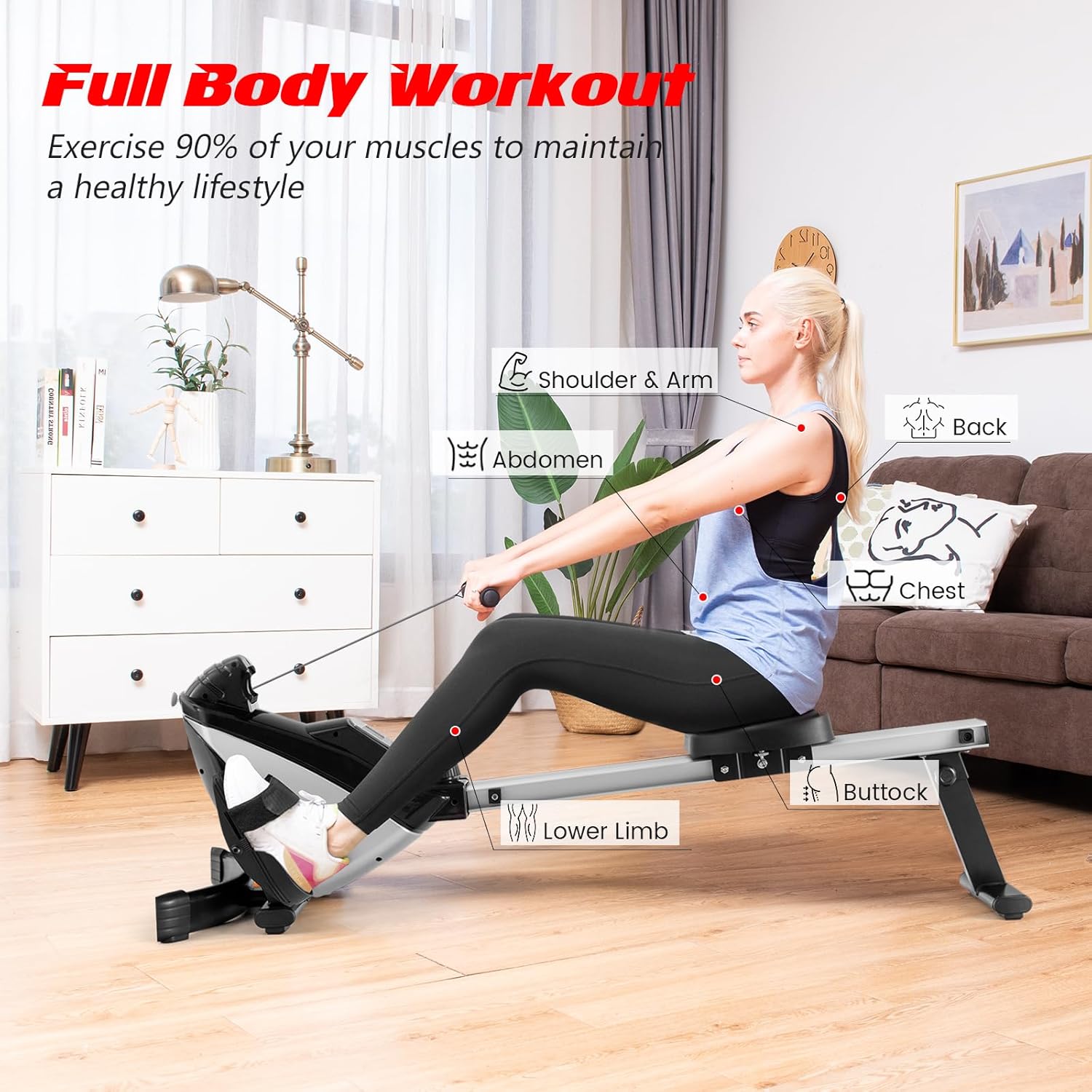 Goplus Folding Rowing Machine,Magnetic Rower with Adjustable Resistance and LCD Display, Exercise Cardio Fitness Equipment for Home Use - Image 2