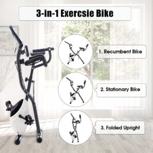 Merax Workout Bike For Home – 2 In 1 Recumbent Exercise Bike and Upright Indoor Cycling Bike Positions, 16 Level Magnetic Resistance Exercise Bike, Foldable Stationary Bike Machine, Fitness Bike