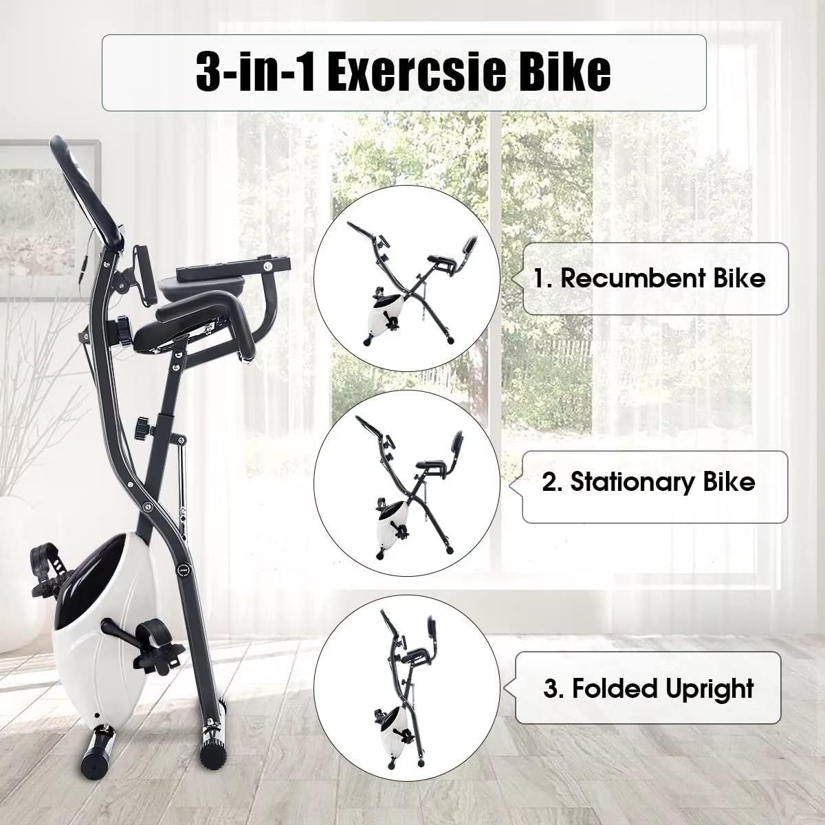 Merax Workout Bike For Home - 2 In 1 Recumbent Exercise Bike and Upright Indoor Cycling Bike Positions, 16 Level Magnetic Resistance Exercise Bike, Foldable Stationary Bike Machine, Fitness Bike - Image 2