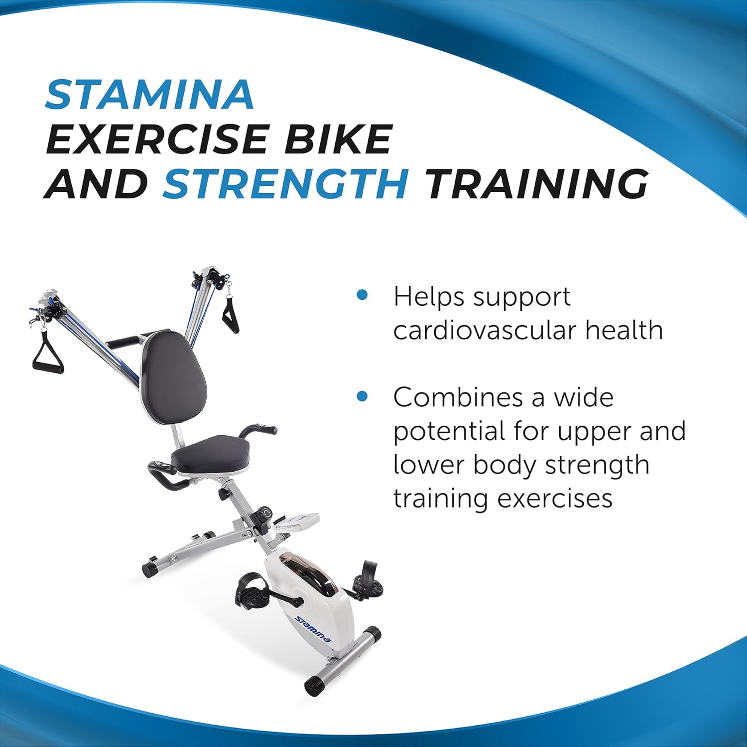 Stamina Foldable Exercise Bike and Strength System With Smart Workout App and 250 Pound Weight Capacity for Home Workout, Gray - Image 2