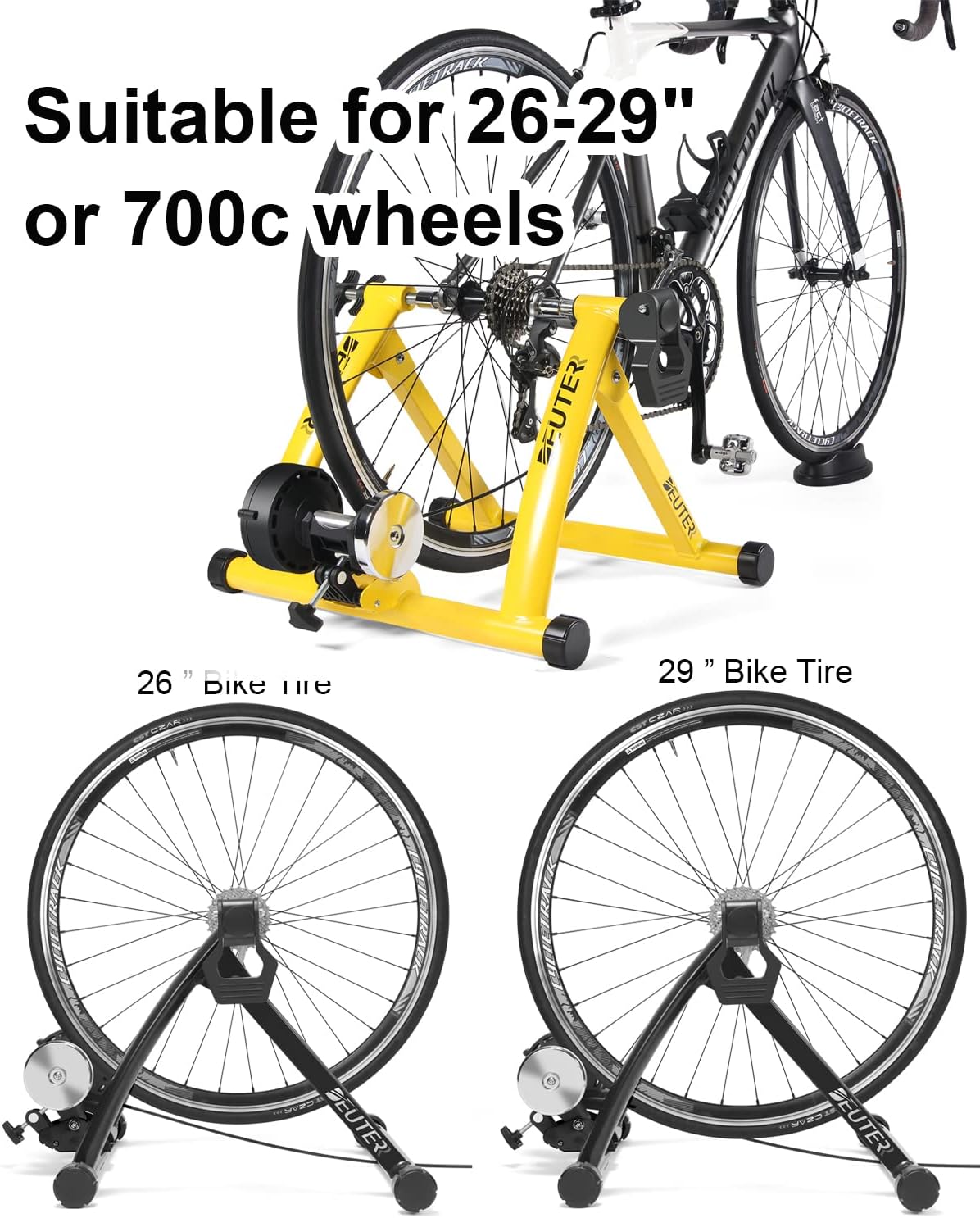 Bike Trainer, Magnetic Bicycle Stationary Stand for Indoor Exercise Riding, 26-29" & 700C Wheels, Quick Release Skewer & Front Wheel Riser Block Included - Image 6