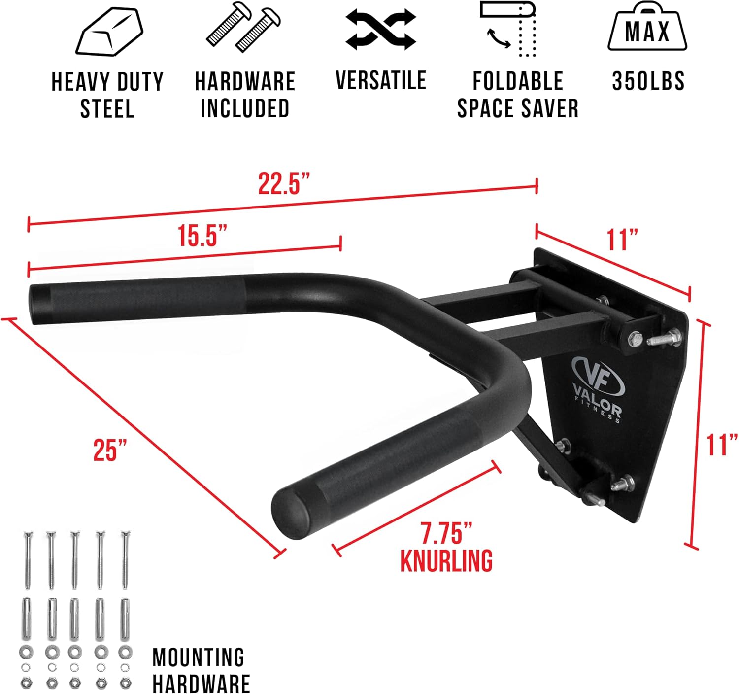 Valor Fitness Wall Mount Dip Station – Heavy-Duty Foldable Triceps Dip Bars for Home Gym Workout - 400 lb Max Weight - Image 2