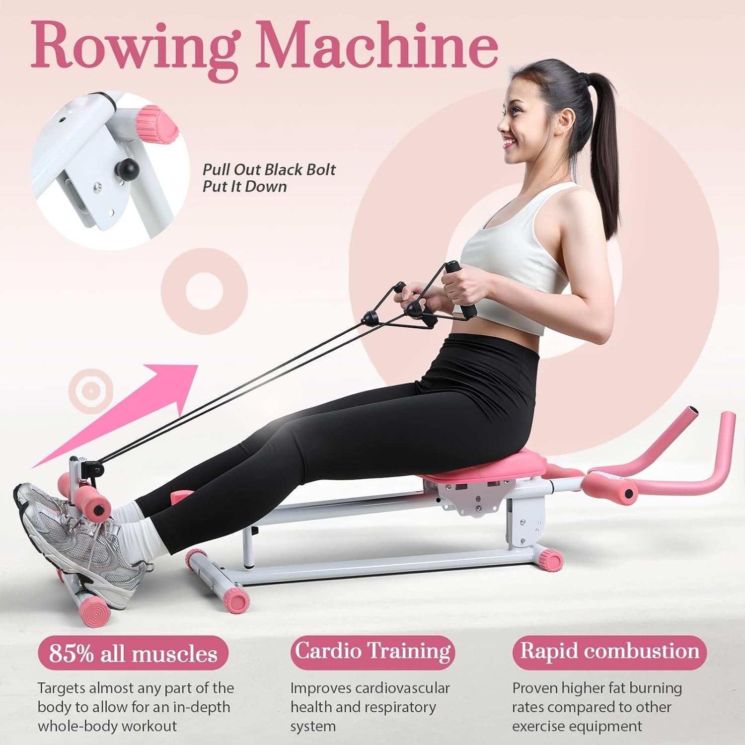 4-in-1 Foldable Rowing Machine, Leg Press Machine, Ab Glider Machines, Roman Chair, Ab Machines for Stomach Workout, Ab Workout Equipment for Home Gym, Full Body Fitness - Image 5