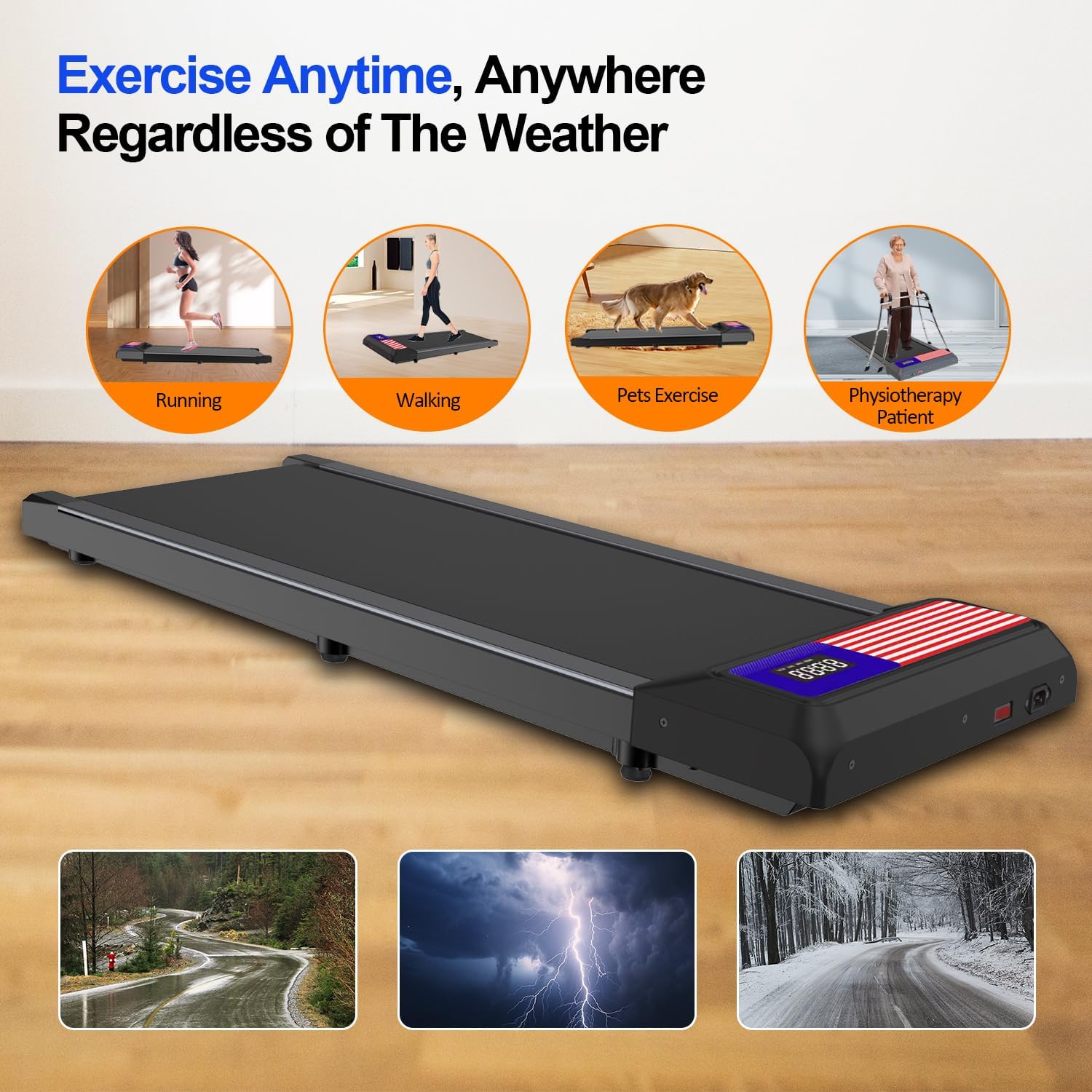 Walking Mat,Under Desk Treadmill 2.5HP for Home and Office, 265Lbs Weight Capacity,Treadmill with APP &Remote Control, LED Display - Image 6