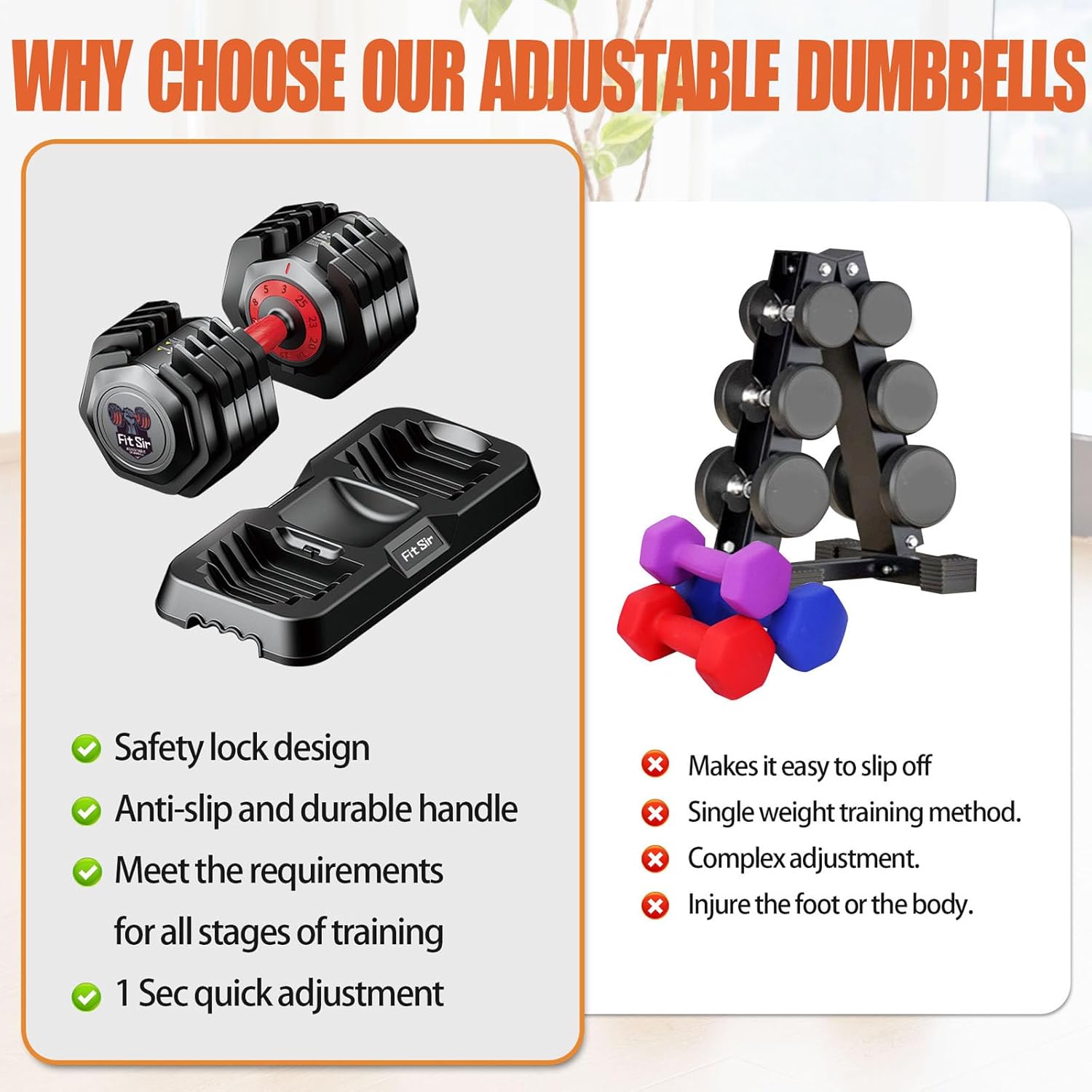 Adjustable Dumbbell Set 25/55/90LBS,10 in 1 Free Weights Dumbbell with Anti-Slip Texture Handle,1 Sec Speed Adjustment Men/Women Gym and Home Strength Training Equipment. - Image 8