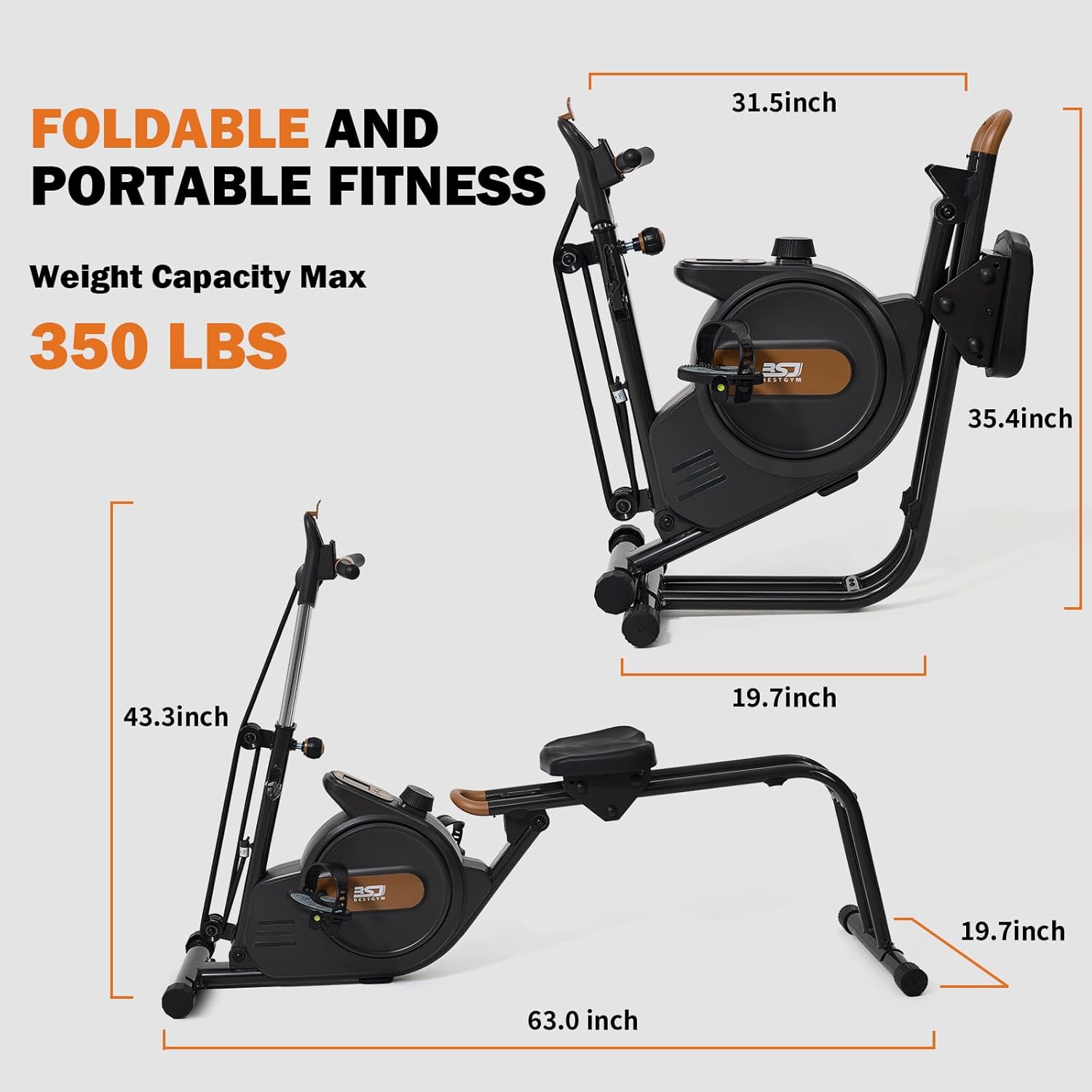 3 in 1 Rowing Machine, Dual Slide Rail 6-Level Adjustable Height with Max 350lb Weight Capacity, Home Fitness Rower for Full Body Workout, App Compatible - Image 9