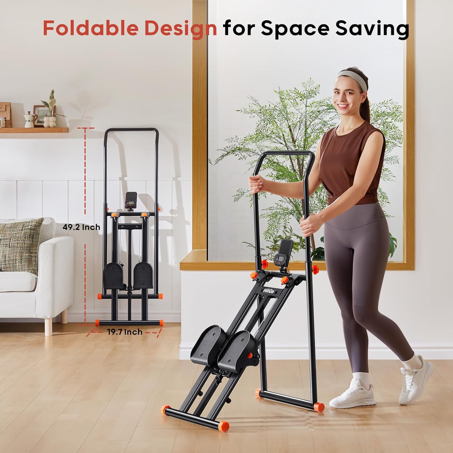 Foldable Stair Stepper Machine - Vertical Stair Climber for Home Gym, Full-Body Cardio Workout Equipment with Adjustable Handlebar & Pedals, Extended Step Range Design - Image 6