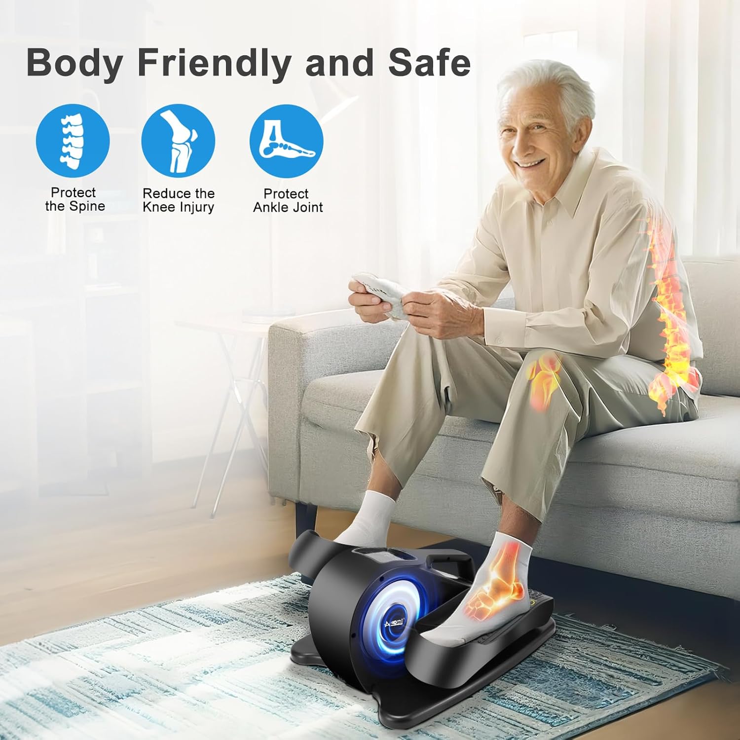 Under Desk Elliptical Machine, Ellipse Leg Exerciser for Seniors Adults, Adjustable Speeds Elliptical Trainer with Remote Control, Quiet & Portable Mini Seated Pedal Exerciser for Home Office Use - Image 5