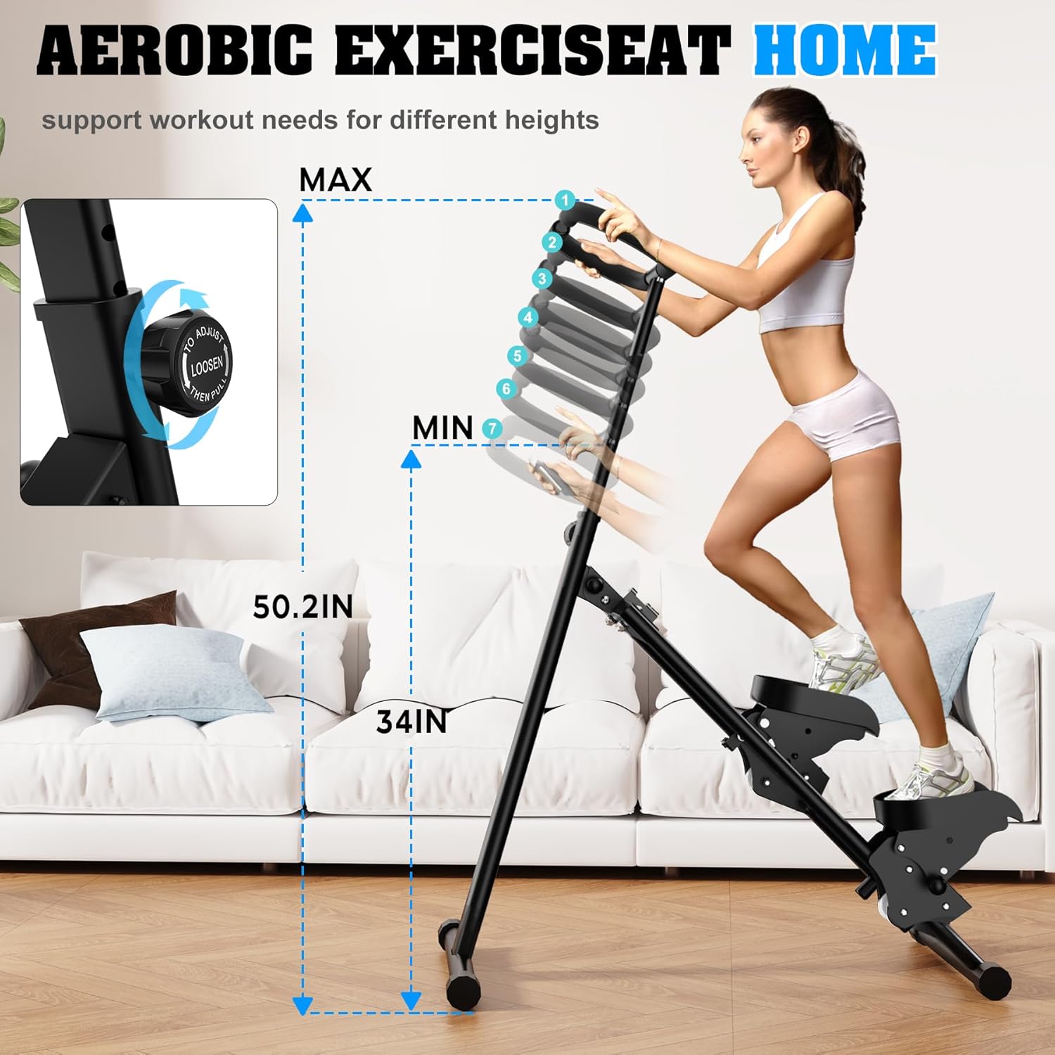 Stair Stepper Vertical Stair Master with Optional Resistance Bands Adjustable Handlebar & Pedals Climber Exercise Machine for Full-Body Workout, New Version (BLACK2+Resistance Bands) - Image 4