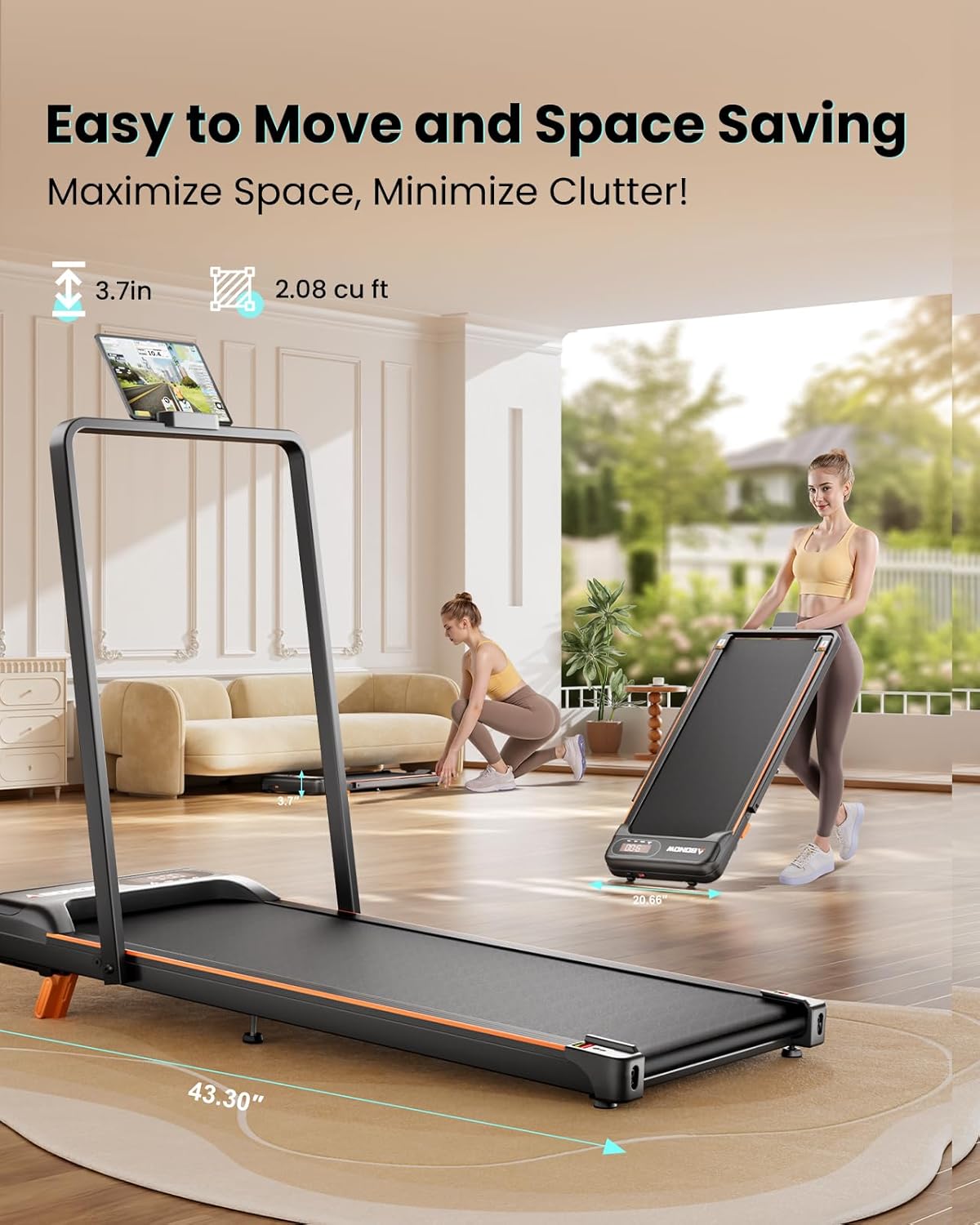 Walking Pad - 2.5 HP Walking Pad with Handle Bar, 2 in 1 Foldable Walking Pad with Incline, Small Treadmill with LED Display & Remote Control for Home Office Under Desk, 265 LBS Capacity - Image 7