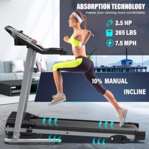 FYC Compact Folding Treadmill for Home – 2.5HP Quiet Brushless Motor, 3-Level Incline, 7.5 MPH, Shock Absorption, Space-Saving Design for Running, Walking – Treadmill for Small Spaces & Home Use