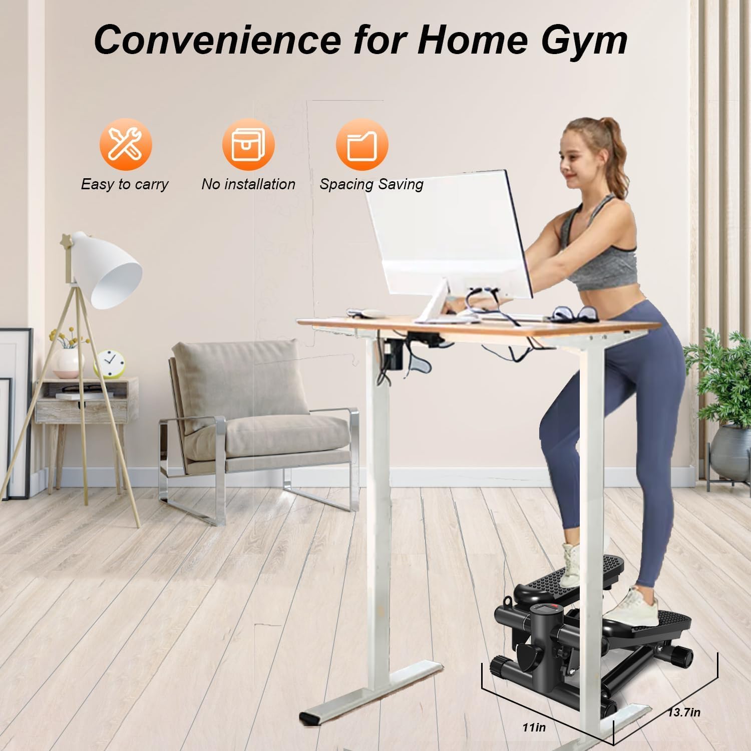 Mini Stair Stepper for Home Exercise, Low-Impact Stiar Stepper, Weight Capacity 300 LBS, with Digital Monitor and Resistance Bands, Black - Image 6