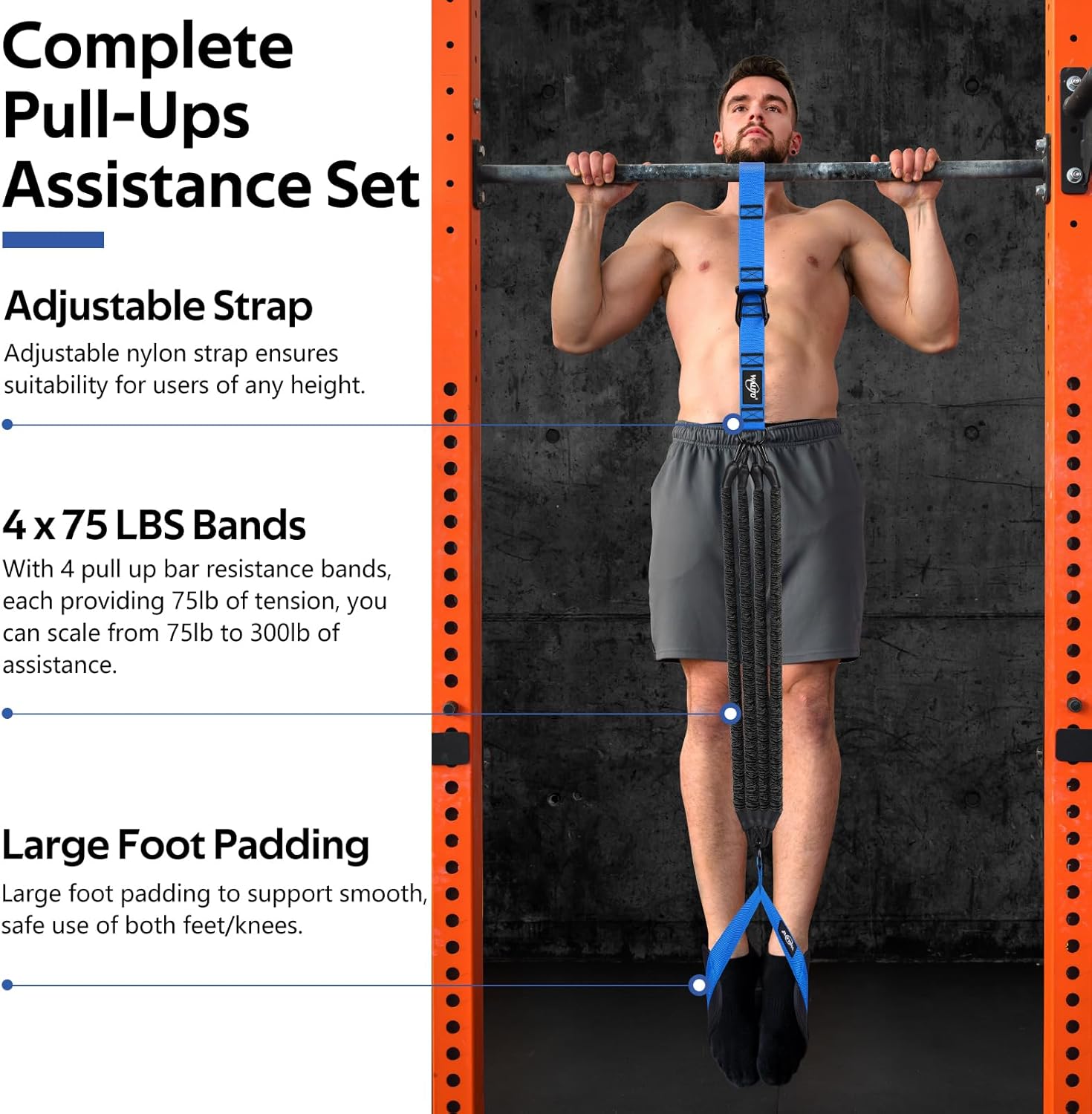 Pull Up Assistance Bands Set, Heavy Duty Adjustable Pull Up Assist Band with Feet Rest, Strength Training Bands for Home Gym Fitness, Pull-Up Bar, Calisthenics and Body Stretching - Image 2