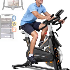 Exercise Bike, Wenoker Stationary Bike for Home, App Supported Indoor Bike with Silent Belt Drive, Heavy Flywheel, Multi-grips Handlebar and Upgraded Digital Display