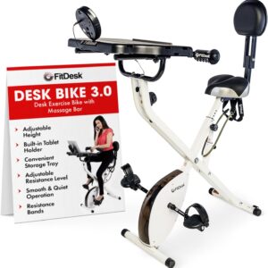 FitDesk Standing Exercise Bike Desk 3.0, Adjustable Height Indoor Cycling Trainer, Tablet Holder, Fitness Table, Portable Exercise Table, Resistance Bands, Home & Office Bike, Supports Up to 300 lbs