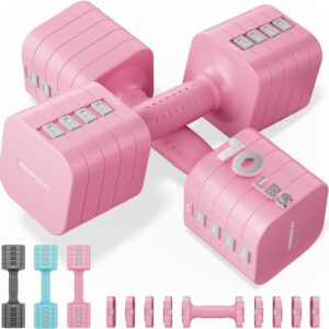 FEIERDUN 5-in-1 Adjustable Dumbbell Set of 2, 20LBS/10LBS Hand Weights for Women, 1s-Adjust Dual-Stable Dumbbell Set for Women Home Gym & Outdoor