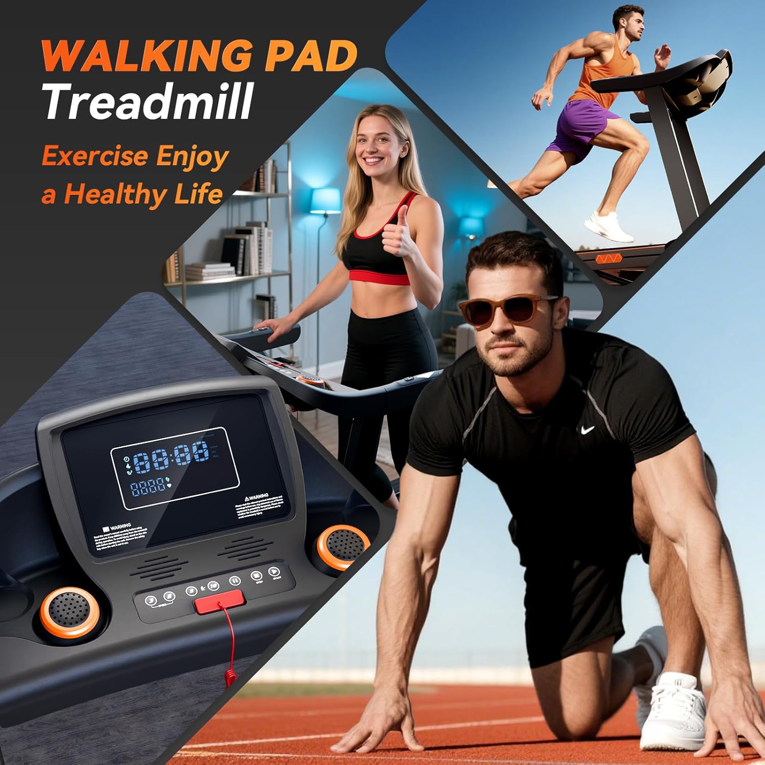 8.7MPH Treadmills for Home, 0%-15% Incline Walking Pad Treadmill with Auto-Folding, 3.5HP Wide Running Area Supports Up to 300lbs User Weight, Bluetooth & Pulse Monitor - Image 2