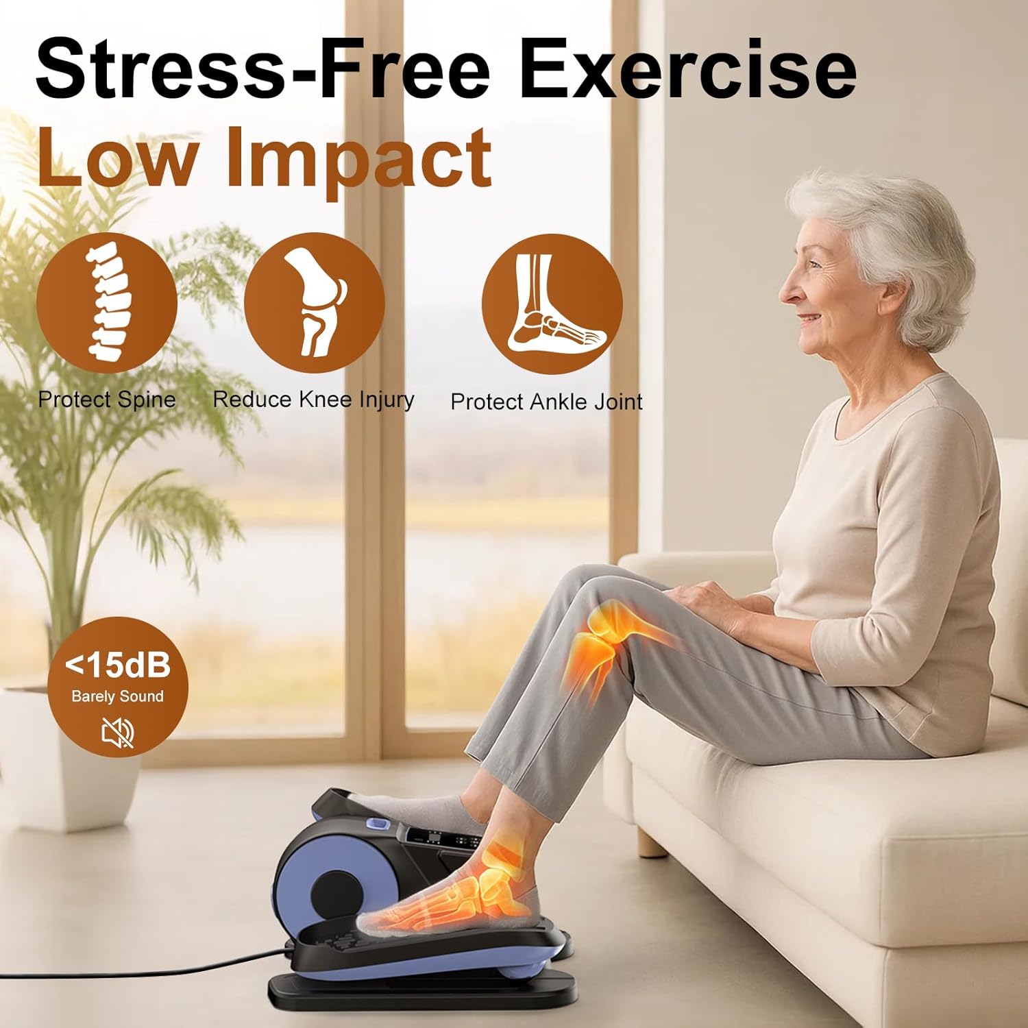 VIVURN® 028 Under Desk Elliptical 5 Modes 12 Speeds Electric Leg Exerciser As Seen on TV While Sitting for Seniors, Low Impact Passive Seated Pedal Exerciser Quiet & Smooth for Home and Office - Image 2