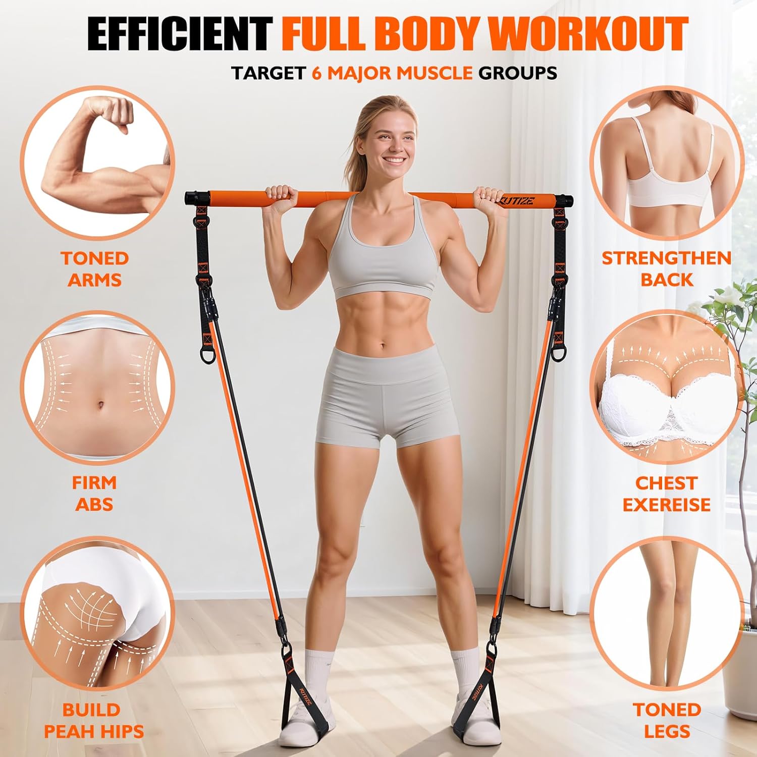 Pilates Bar Kit with Resistance Bands, Pilates Equipment, Multifunctional Pilates Bar for Women & Men, Pilates kit for Hip, Back, Arm, Full-Body Workouts, Home Gym Strength Training Equipment - Image 2