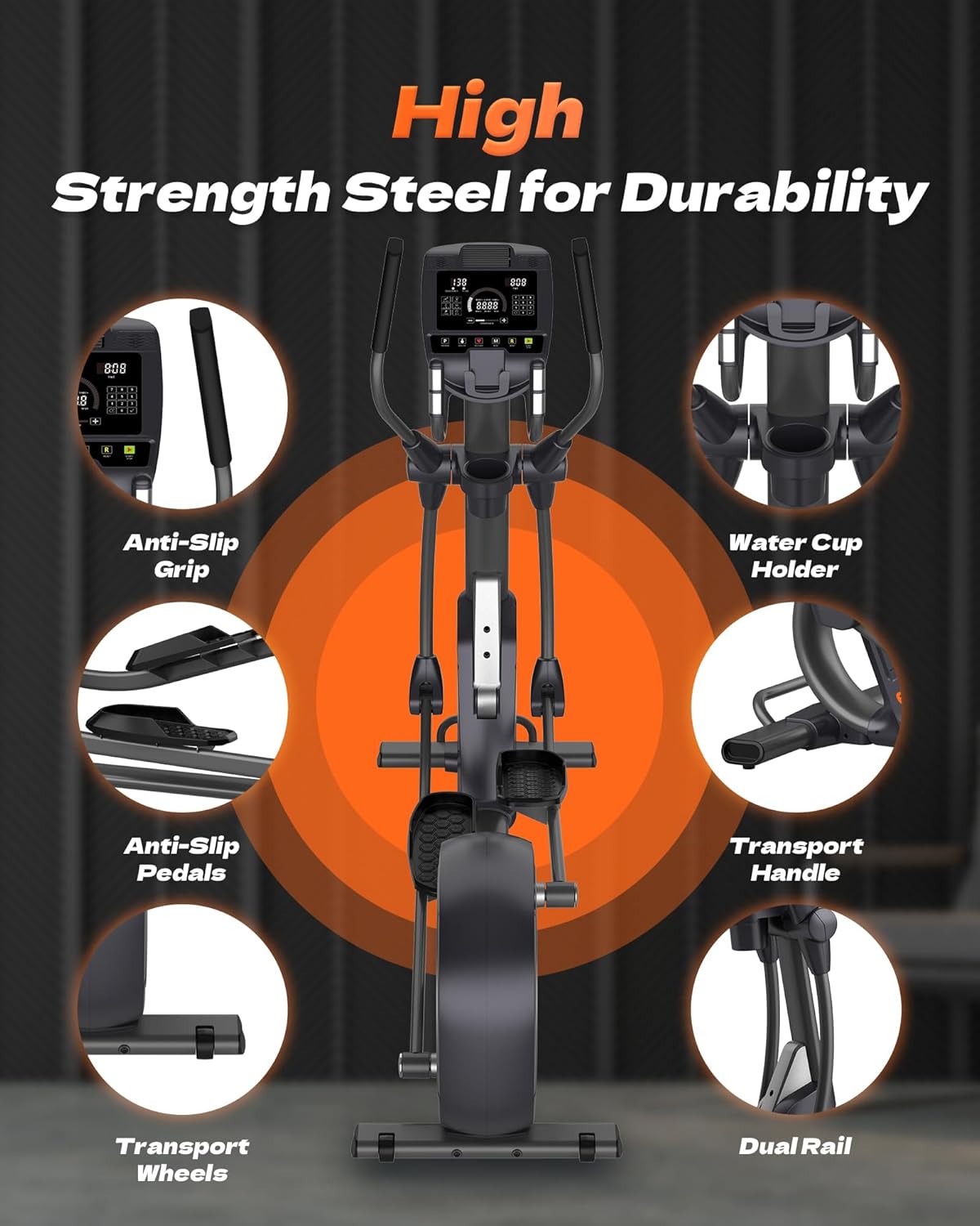 Elliptical Machine, Elliptical Exercise Machine for Home with Hyper-Quiet Magnetic Drive System, Elliptical Trainer with 32 Resistance Levels, Large LED Monitor - Image 6