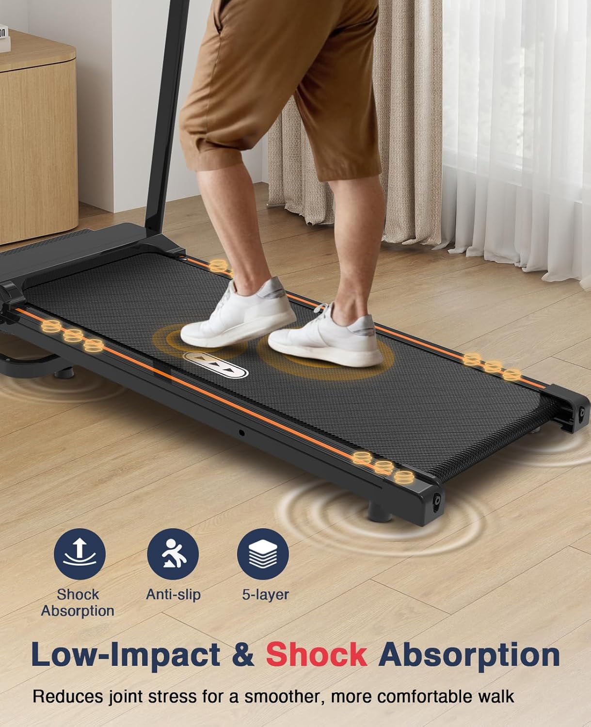 Redliro Walking Treadmill with Long Handrails – Treadmill for Seniors 300 lbs Capacity – Foldable, Lightweight with Wheels, Cup & Phone Holder – Recovery Machine for Home or Apartment - Image 7