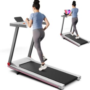 Treadmill with 5% Incline, 300lbs Capacity Folding 3 HP Small Treadmills for Home Portable Running Treadmill with Handles Quiet Brushless Dual Cushion System, Electric Compact Treadmil