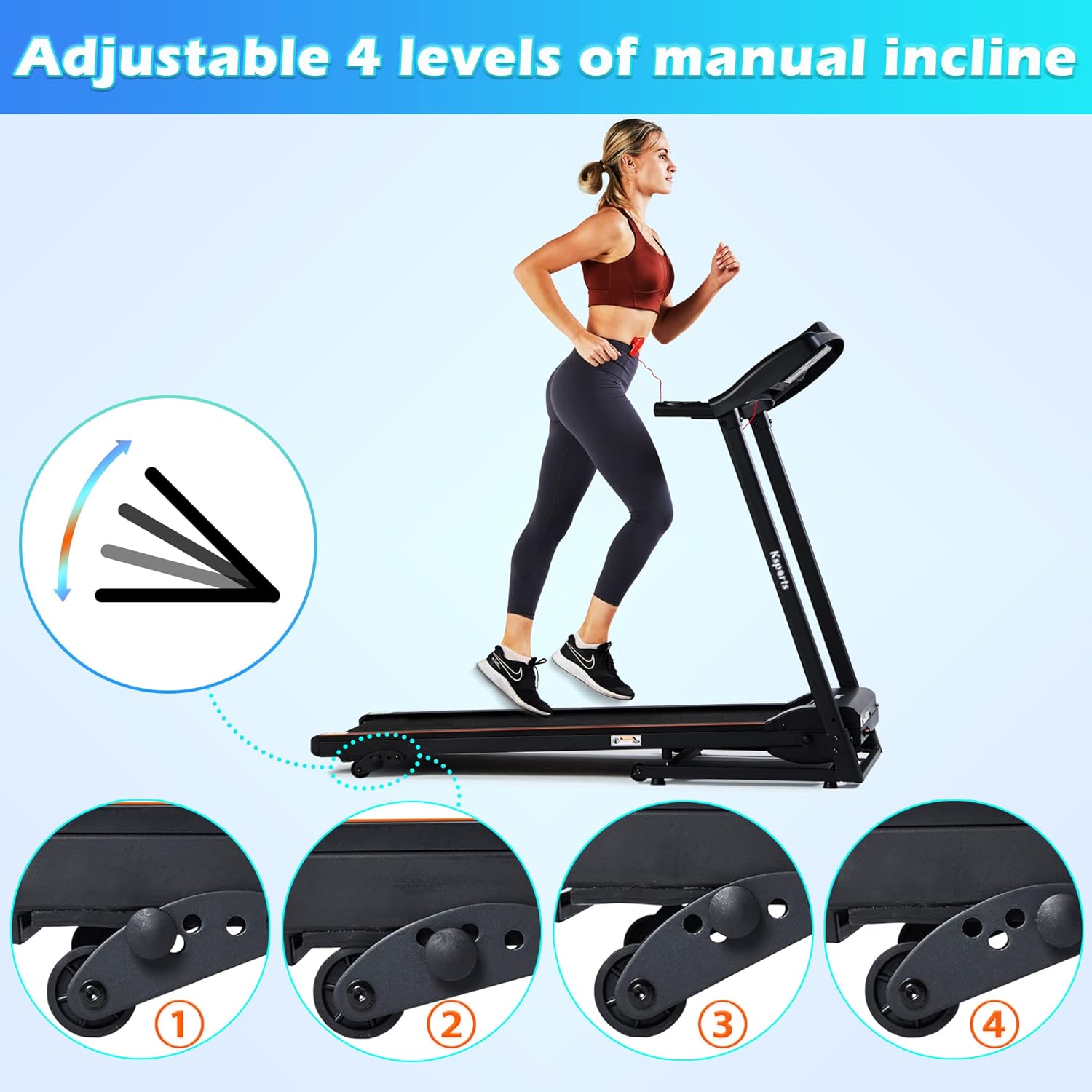 Ksports Foldable 16.5 Inch Cardio Fitness Portable Treadmill with Bluetooth Connectivity, LCD Display, and Tracking Apps for Home Gym Equipment, Black - Image 5