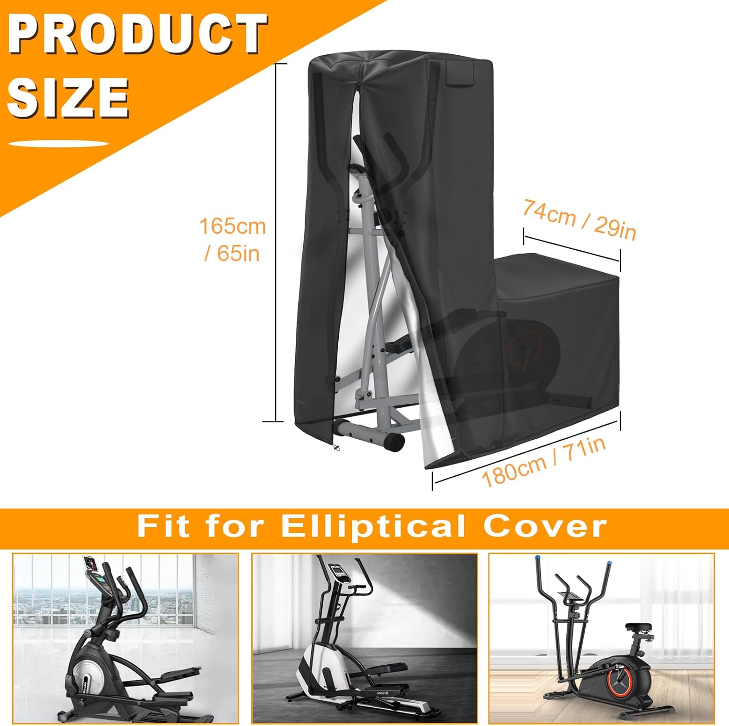 Elliptical Cover, 600D Oxford Fabric Covers with Zipper- fit for Elliptical Exercise Machine/Elliptical Trainer Indoor/Outdoor/Home/Gym, Waterproof Dustproof UV Resistant, Black,70.8 * 29 * 65inch - Image 2