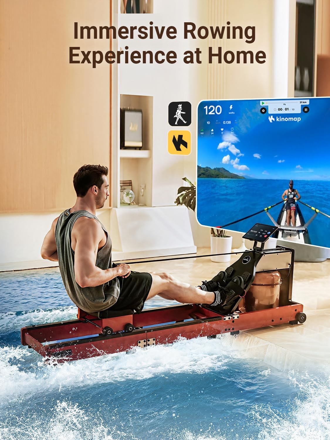 Magnetic/Water Row Machine for Home Rower 331LB Weight Capacity, Folding Rowing Machine with LED Monitor, App Supported, Tablet Holder, Comfortable Seat, Trifold Home Rowing Machine - Image 2