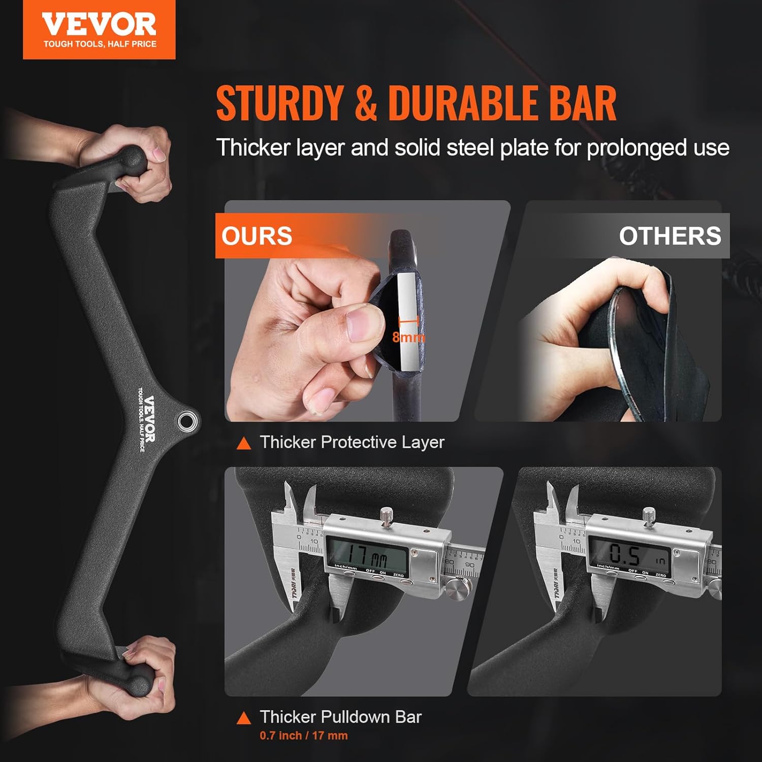 VEVOR LAT Pulldown Attachments, Cable Machine Rowing T-bar V-bar Tricep Pull Down Bar, Back Strength Training Rubber Coated Handle Grip, Bicep Curl Tricep LAT Pulldown Bar for Home Gym Fitness - Image 2