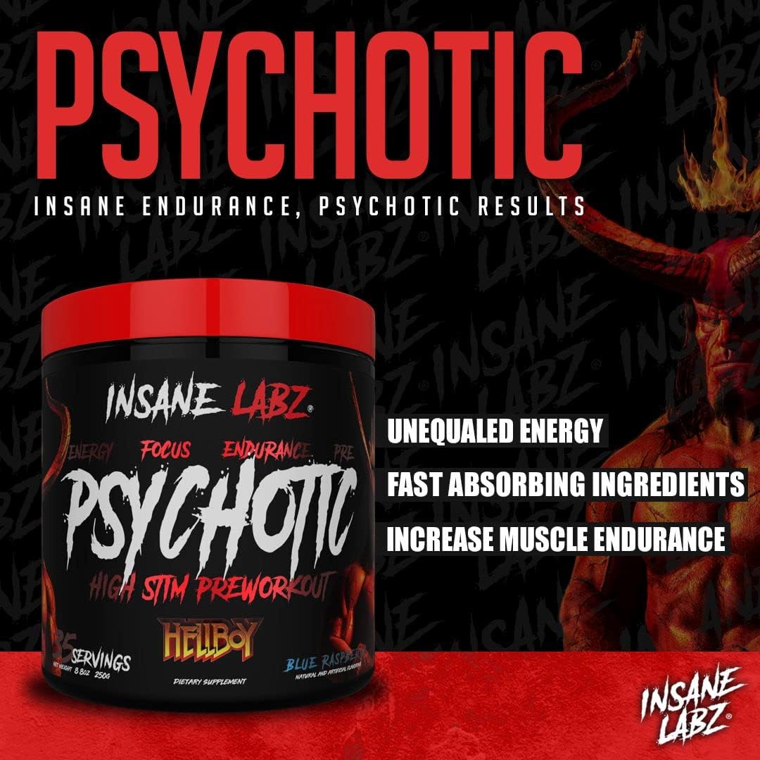 Insane Labz Hellboy Edition, High Stimulant Pre Workout Powder and NO Booster with Beta Alanine, L Citrulline, and Caffeine, Boosts Focus, Energy, Endurance, Nitric Oxide Levels, 35 Srvgs, Blue Rasp - Image 4