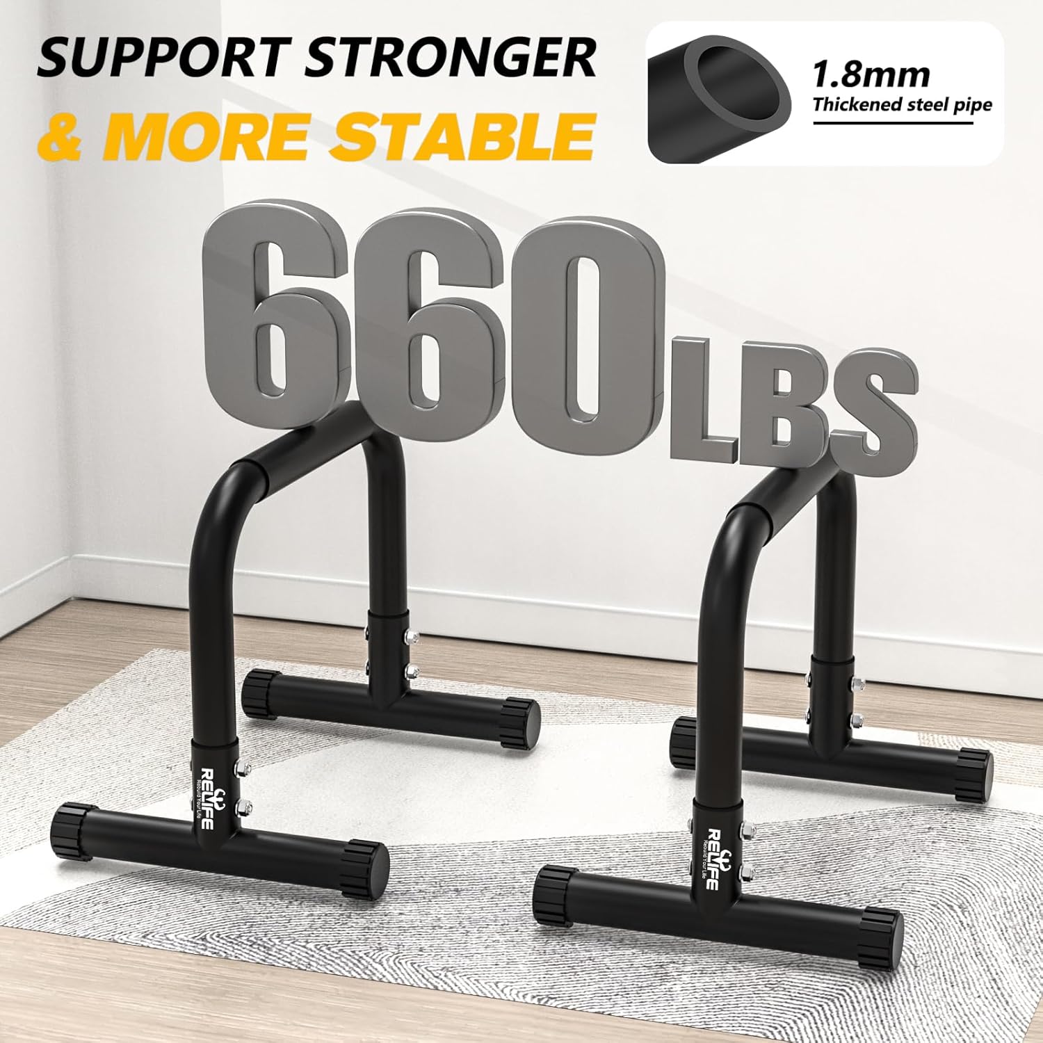 RELIFE REBUILD YOUR LIFE Dip Station Functional Heavy Duty Dip Stands Fitness Workout Dip bar Station Stabilizer Parallette Push Up Stand - Image 4