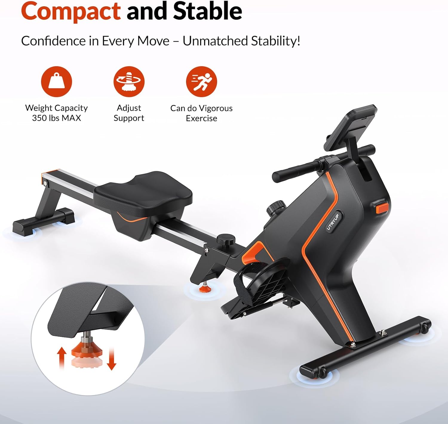 Magnetic Rowing Machines for Home (R05), Water Rowing (R10), 16 Levels of Quiet Resistance Foldable Compact Rowing Machine 350 LB Weight Capacity with Bluetooth, App Supported, Tablet Holder - Image 4