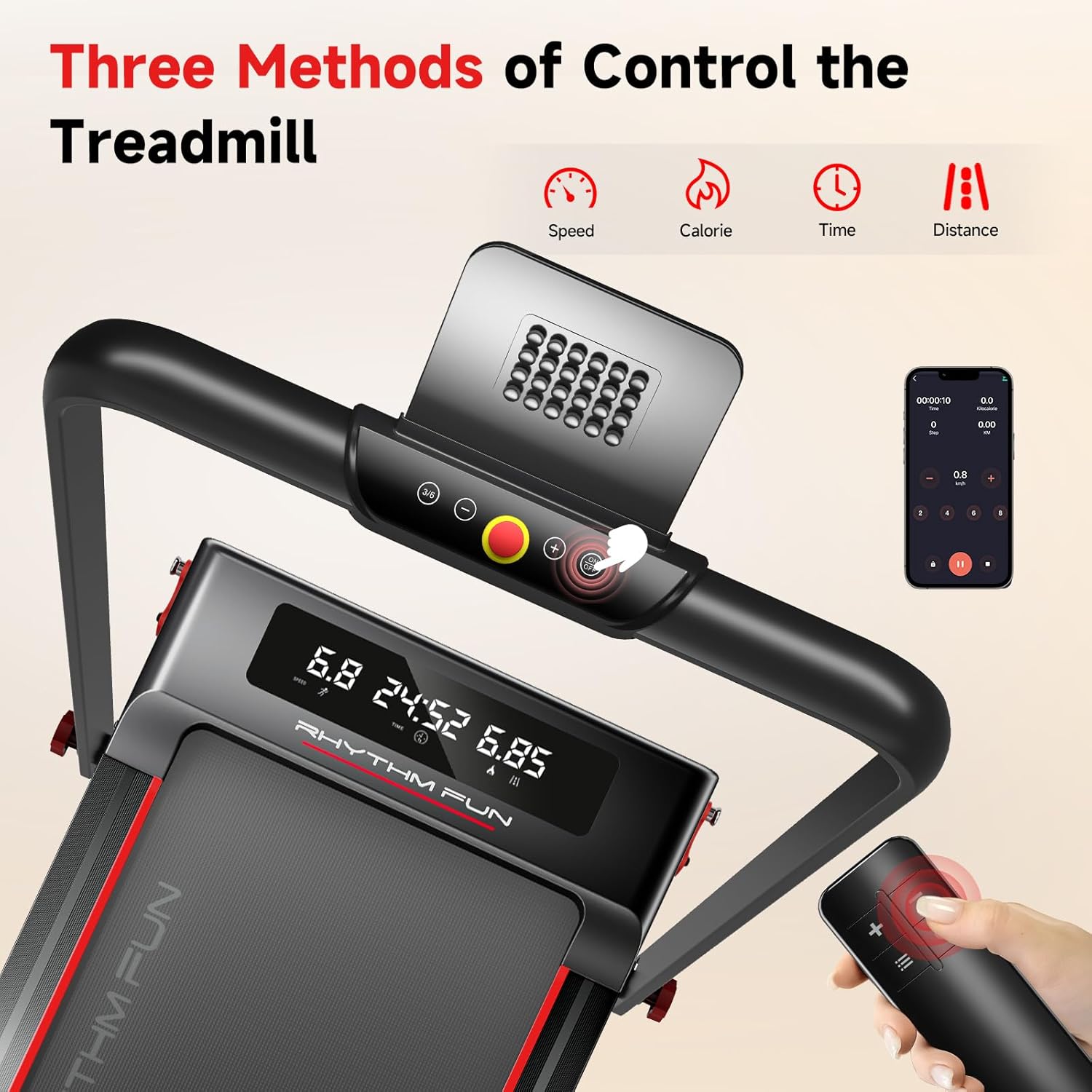 RHYTHM FUN Treadmill with Incline, Walking Pad with Handle Bar,300lbs Walking Pad with APP, Portable Folding Walking Treadmills for Home/Office with Low Noise - Image 7