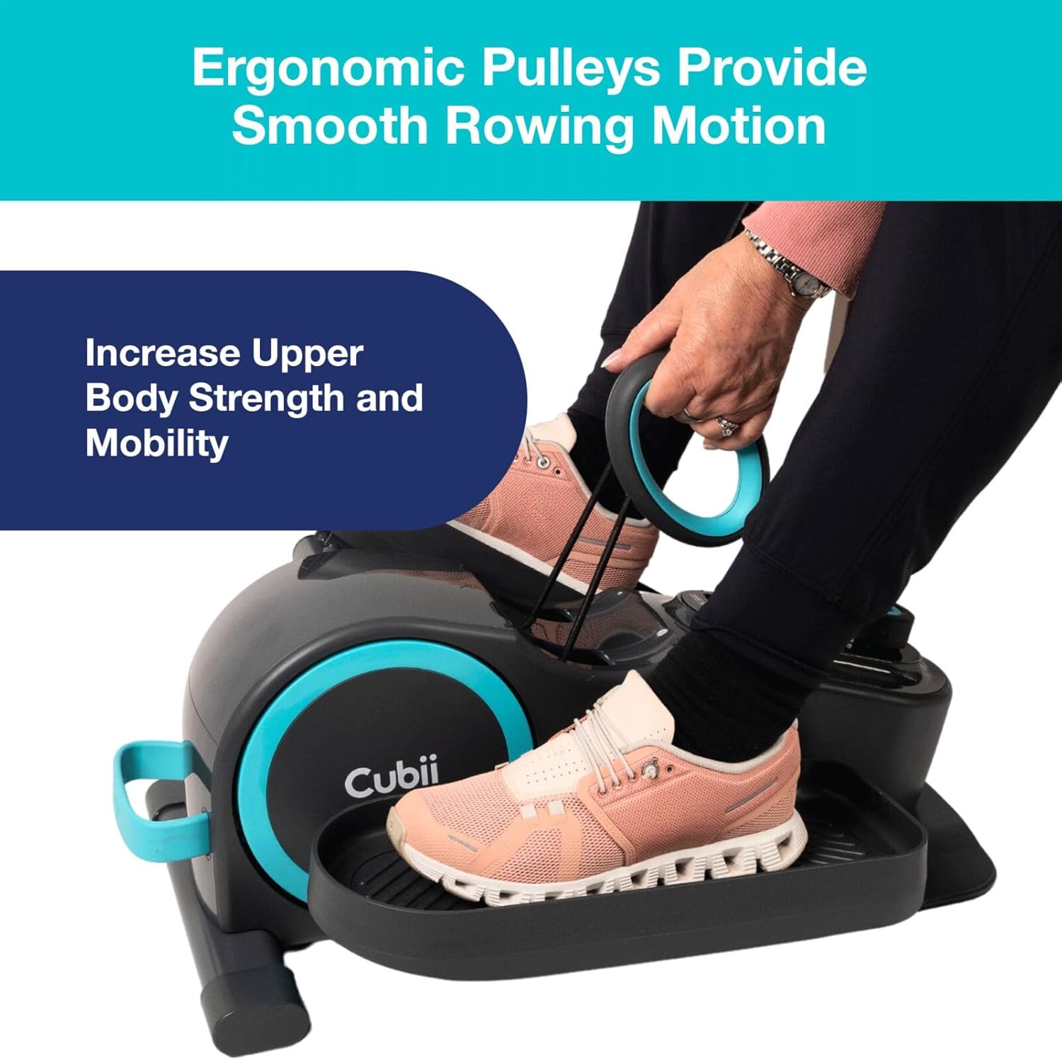 Cubii Total Body - Under Desk Seated Elliptical Pedal Exerciser with Built in Upper Body Resistance Bands, 12 Levels of Resistance, LCD Display, Whisper Quiet with Bluetooth - Adult to Seniors - Image 2