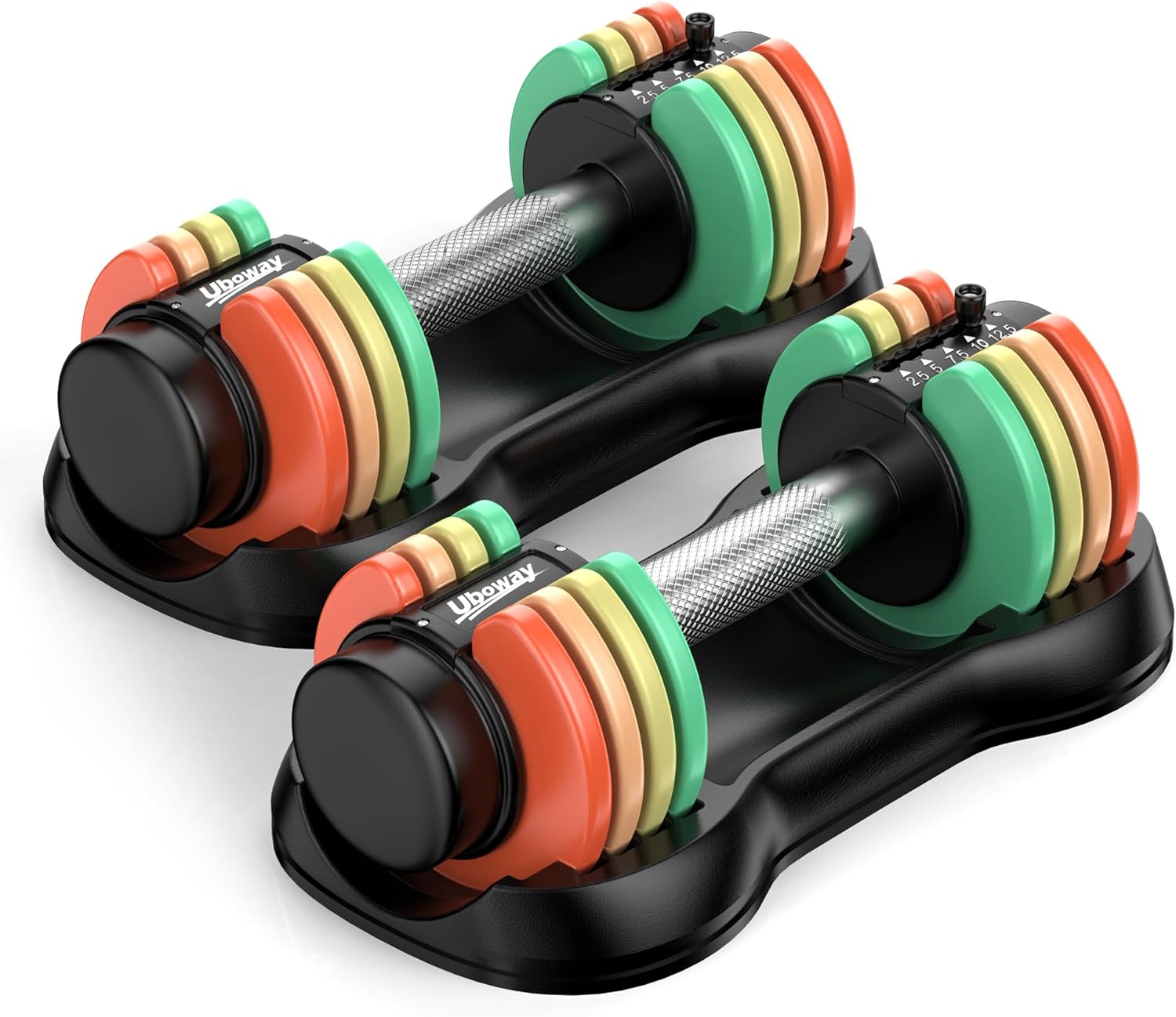 Uboway Adjustable Dumbbell Set (2.5-12.5 lbs) – Pair of Free Weights with Quick-Change Weight Plates, Non-Slip Grip & Storage Tray – Ideal for Home Gym, Strength Training, Beginners, Women & Men