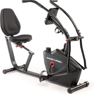Marcy Dual Action Cross Training Recumbent Exercise Bike with Arm Exercisers, Gym Equipment for Work from Home Fitness, Black JX-7301