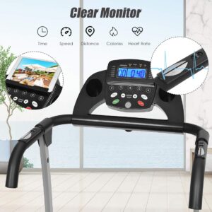 Goplus Foldable Treadmill, Freestanding Portable Treadmill with 12 Preset Programs, LCD Monitor, Built-in Wheels & Pulse Sensor, Folding Compact Treadmills for Home Small
