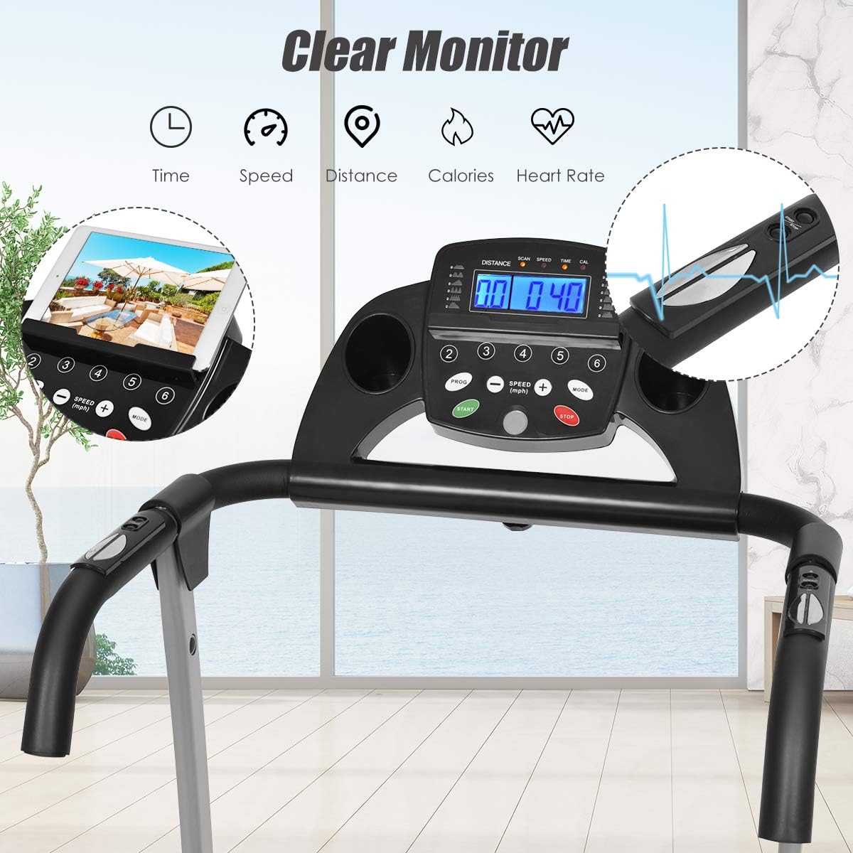 Goplus Foldable Treadmill, Freestanding Portable Treadmill with 12 Preset Programs, LCD Monitor, Built-in Wheels & Pulse Sensor, Folding Compact Treadmills for Home Small - Image 2