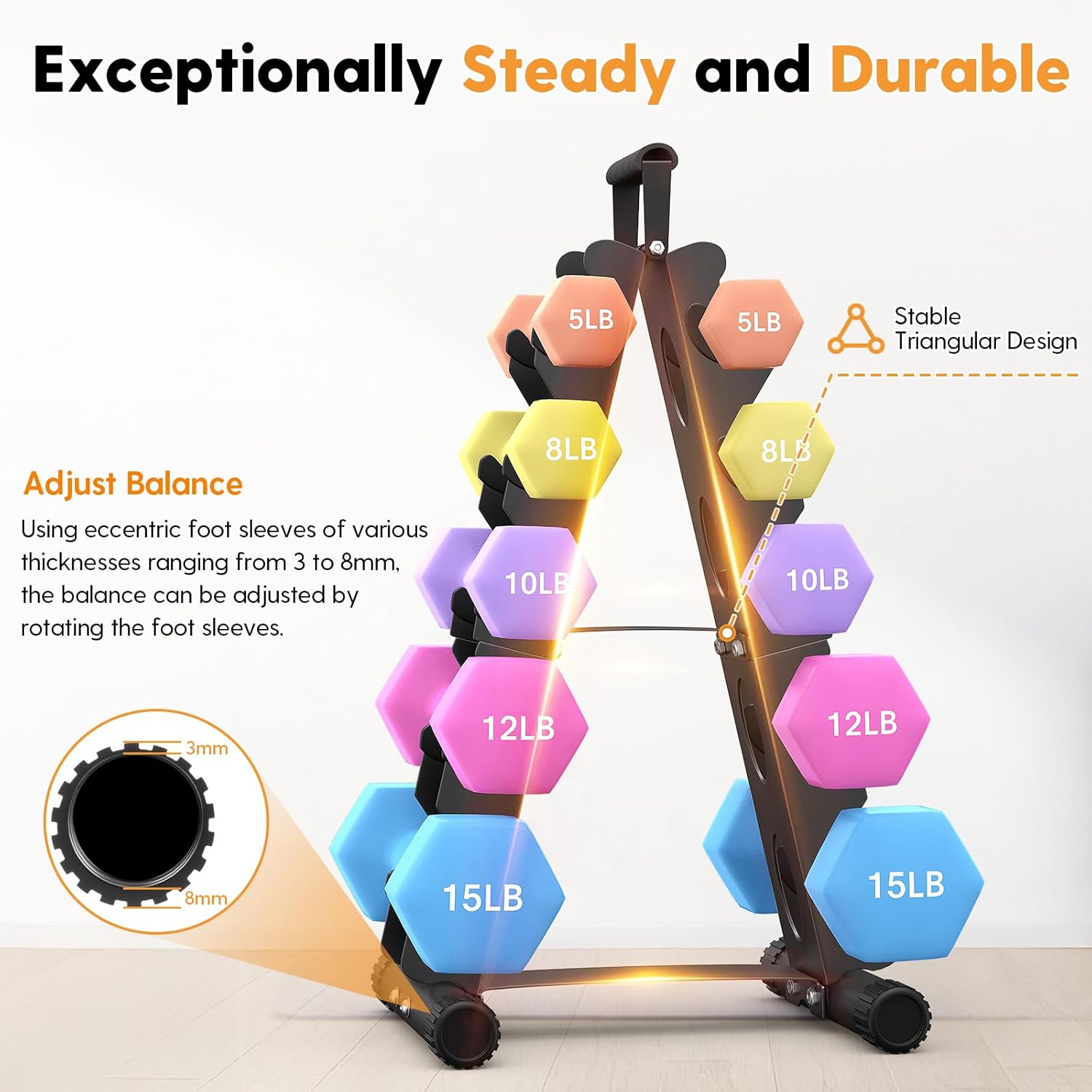 AmazeFan 5 Tier Dumbbell Rack Stand Only, A-Frame Design Weight Rack with Handle, Weights Metal Strength Training Dumbbells Storage Rack for Home Gym Space Saver (Dumbells not Included) - Image 4