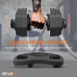 Ativafit 27.5/66/88LBS Pair Adjustable Dumbbell Set with Anti-slip Handle 12 In 1 Quick Dial Adjustment Weights With Safety Locking Button Space Saving Strength Training for Full Body Home Gym Workout