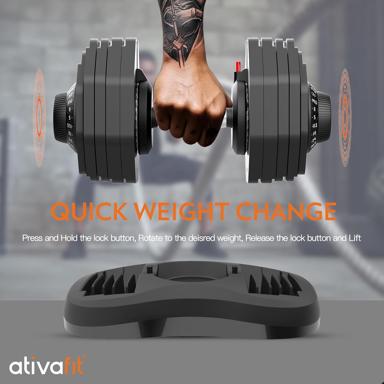 Ativafit 27.5/66/88LBS Pair Adjustable Dumbbell Set with Anti-slip Handle 12 In 1 Quick Dial Adjustment Weights With Safety Locking Button Space Saving Strength Training for Full Body Home Gym Workout - Image 2