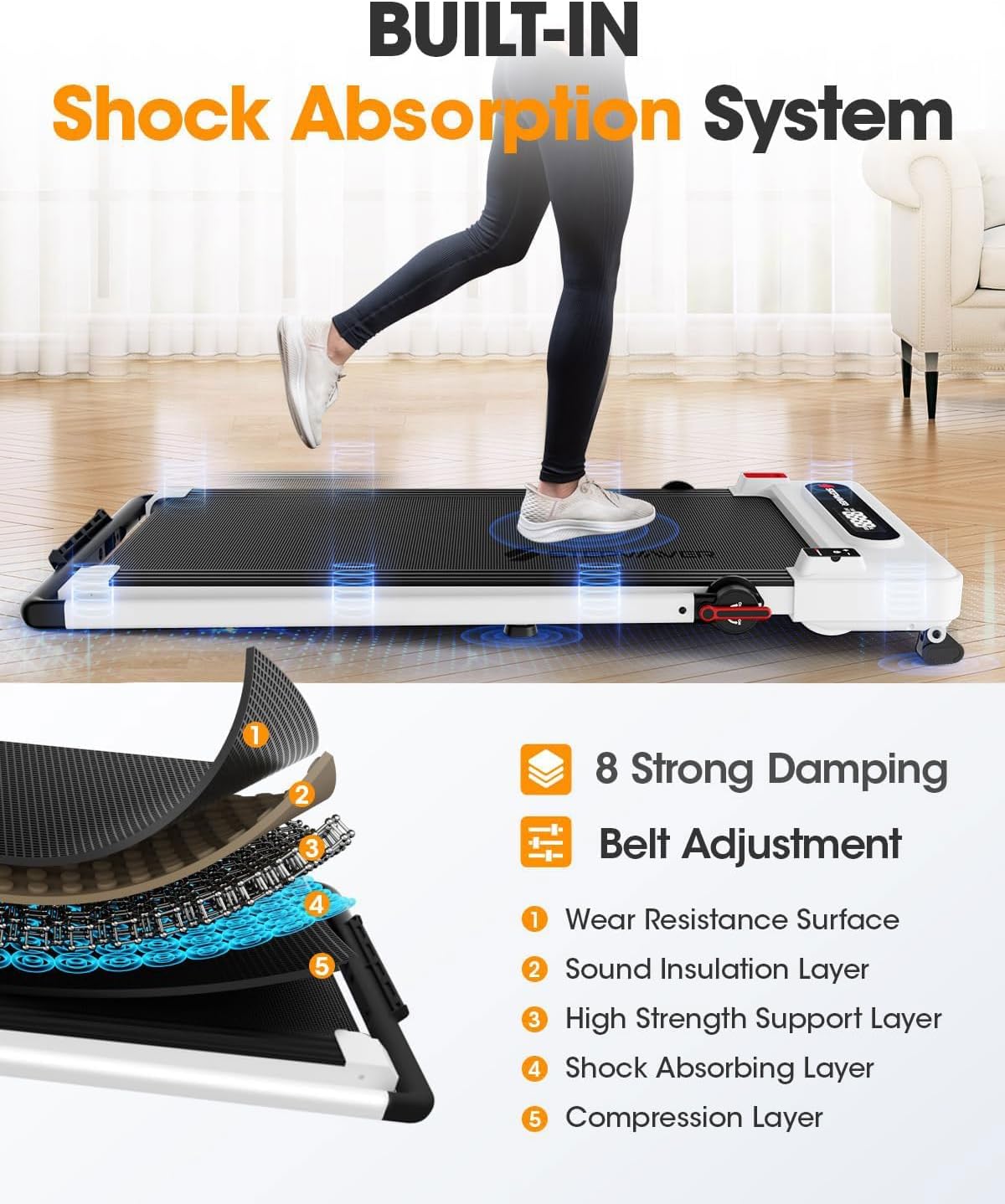 Walking Pad Treadmill with Handle Bar, 3.5HP Foldable Folding Treadmills with Incline, 3 in 1 Portable Under Desk Treadmills for Home Office Apartment with 330lbs, 17" Running Pad - Image 5