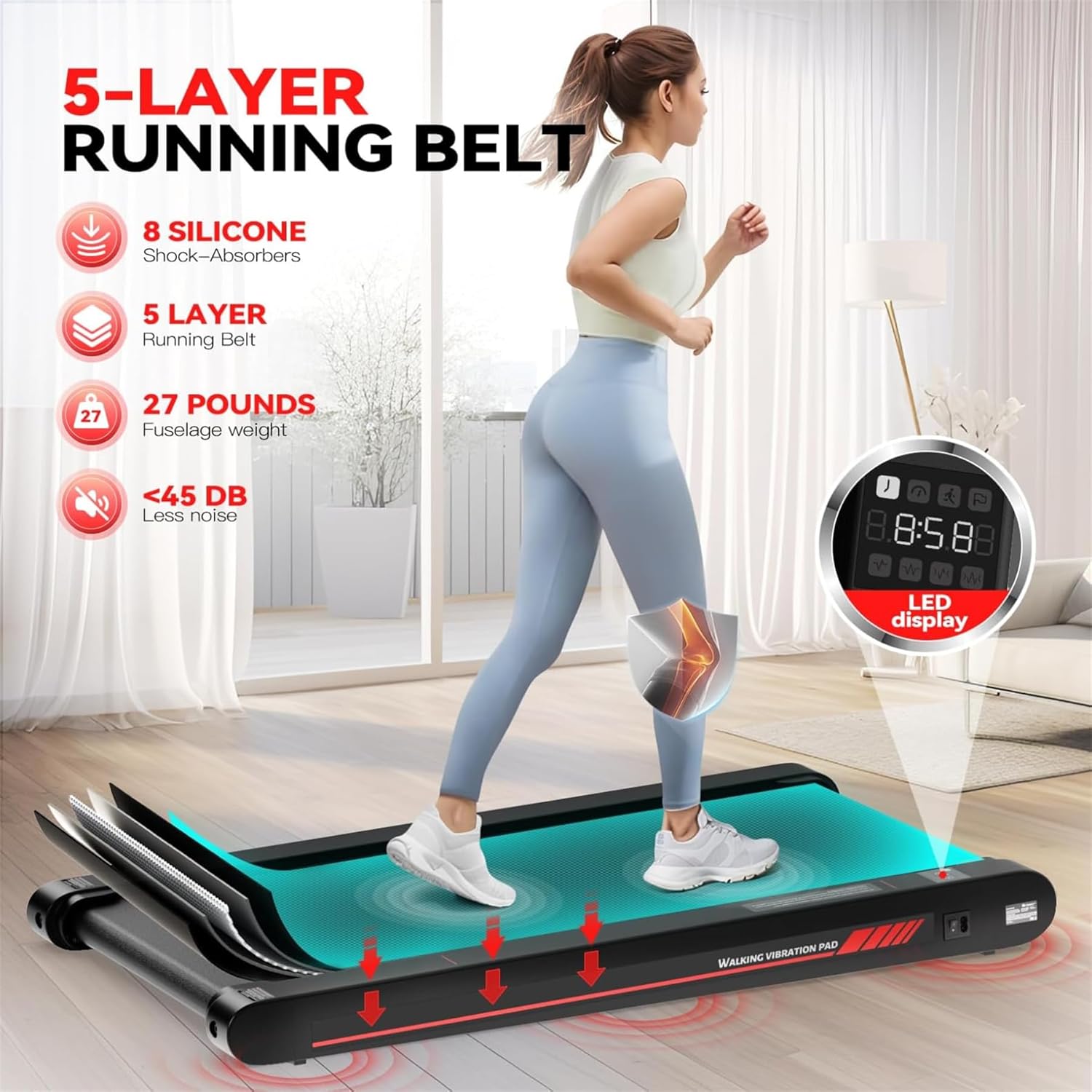 Sperax Walking Pad with APP, 3 in 1 Under Desk Treadmill, 400W Low Noise Walking Vibration Pad with Remote Control,Portable Treadmills for Home Office - Image 7