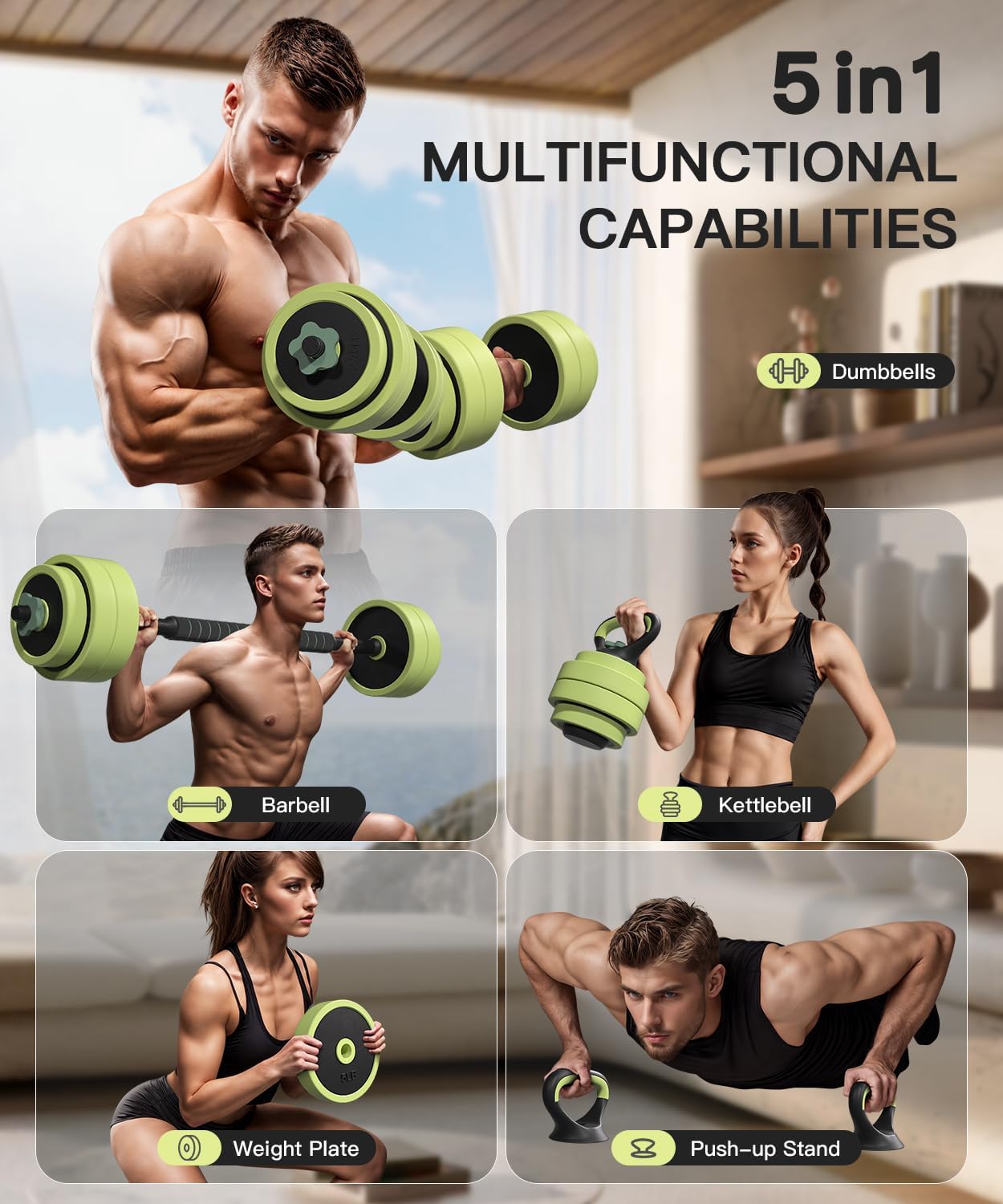 Adjustable Dumbbell Set 22/42/62LBS, 5-in-1 Free Weight Dumbbell Set Used as Dumbbell,Kettlebell,Barbell, Push-Up Stand,Weight Plate, Iron Sand Weights Set with Connector ,Fitness Exercises for Home Gym Suitable Men/Women - Image 2